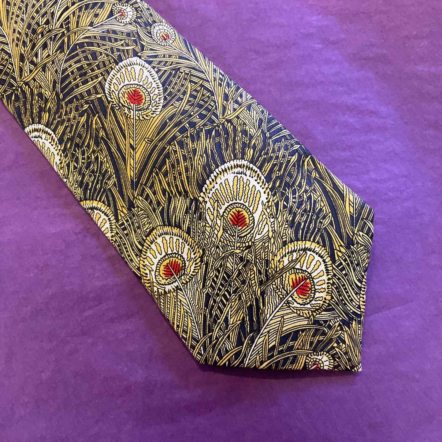 Vintage Gents Liberty ‘Hera’ Pure Silk Peacock Feather Tie, Made in England , Gifts for him