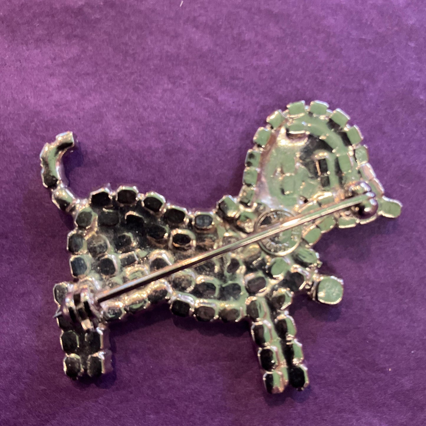 Vintage Butler and Wilson Crystal Puppy Brooch, Silver Tone with silver and black Crystals, Signed, Dog lover gift