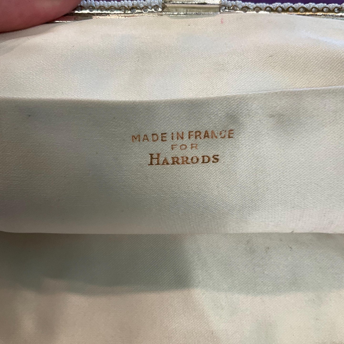 Vintage 1950s Harrods Art Deco Style French Beaded Evening Bag, Ivory and gunmetal Floral Beading, Exquisite