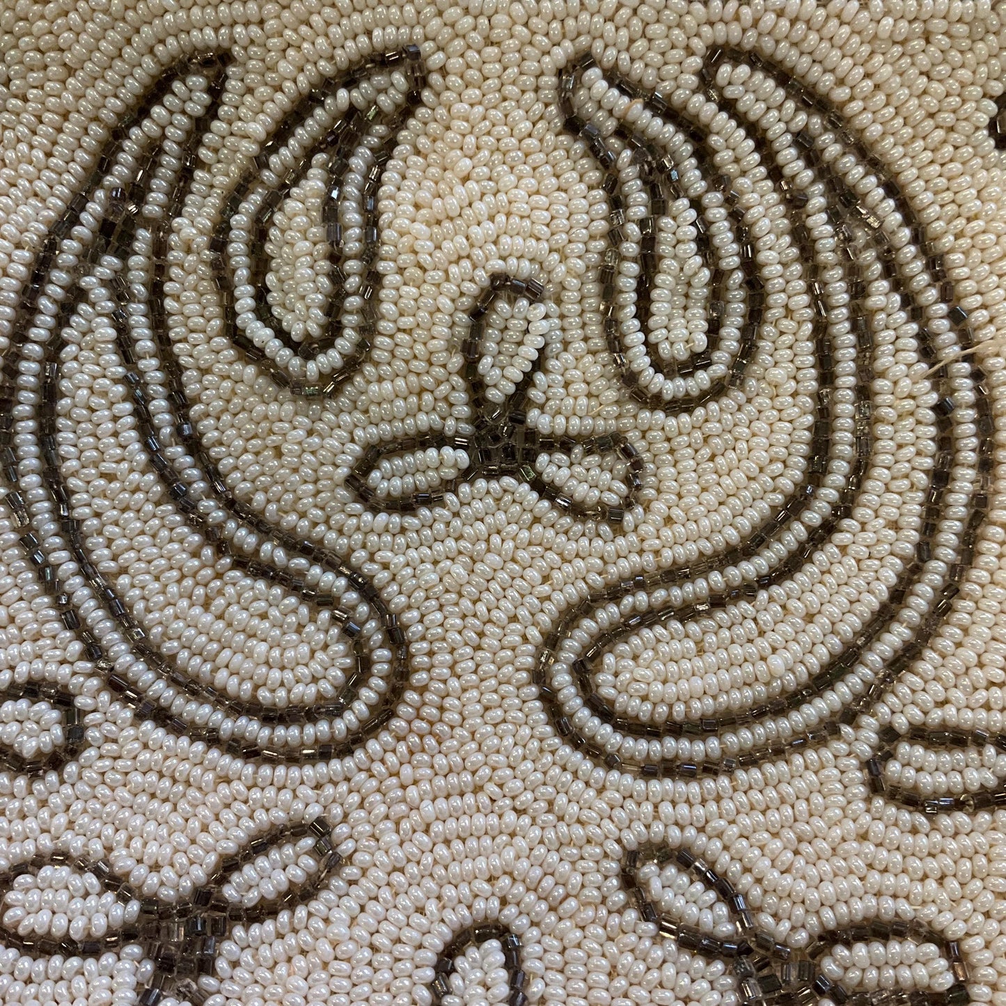 Vintage 1950s Harrods Art Deco Style French Beaded Evening Bag, Ivory and gunmetal Floral Beading, Exquisite