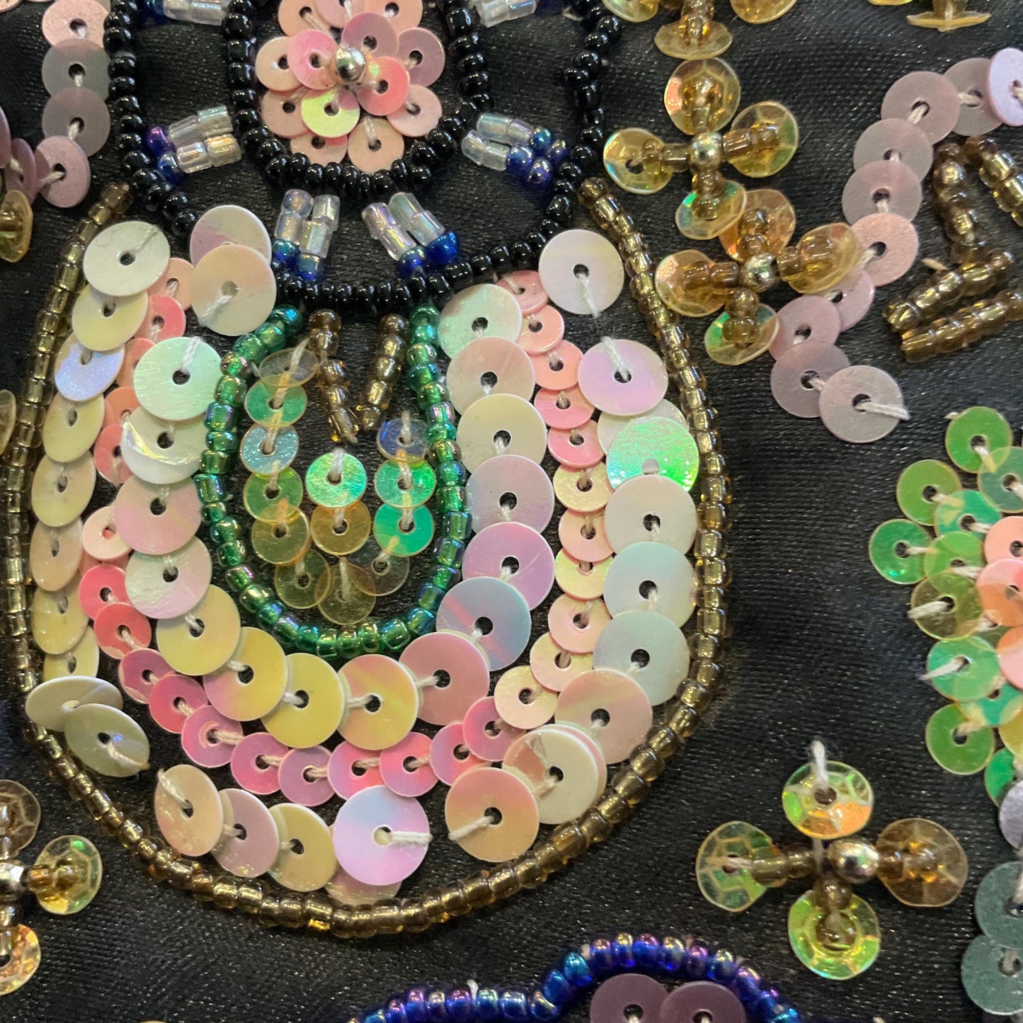 Vintage Bijoux Terner Bohemian Beaded Black Satin Cluych or Shoulder Eveving Bag , Elaborate Floral Decoration, Wedding, Festival, Prom