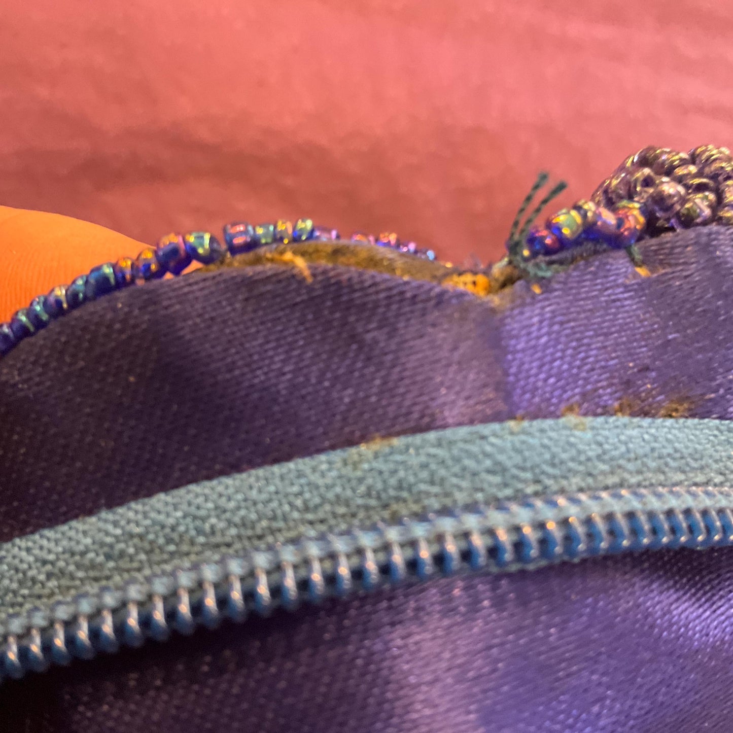 Vintage 1970s/80s Electric Blue Borealis Shell Shaped Beaded Evening Bag, Peacock Borealis lustre Beads, Wedding, festival