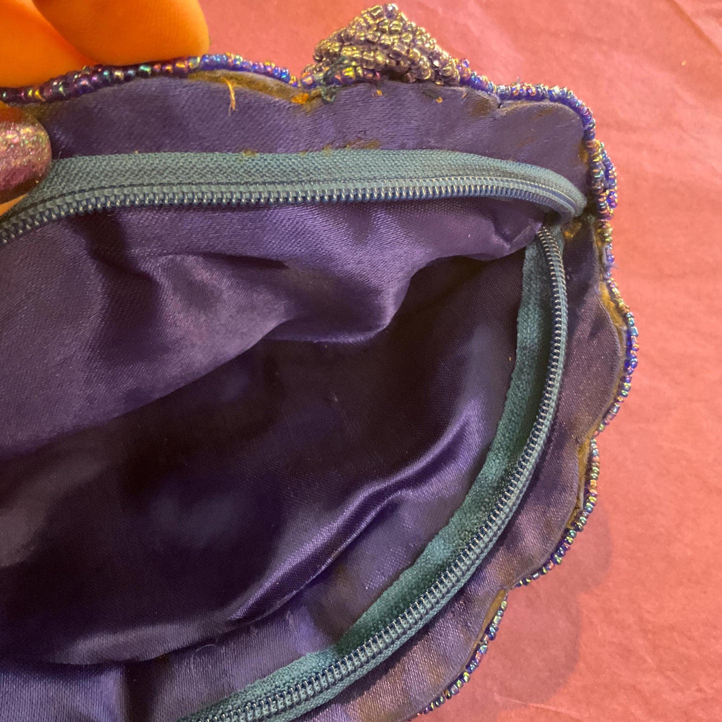 Vintage 1970s/80s Electric Blue Borealis Shell Shaped Beaded Evening Bag, Peacock Borealis lustre Beads, Wedding, festival
