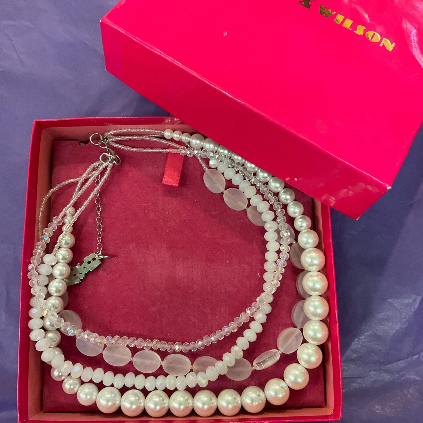 Vintage Butler and Wilson Multistrand White Crystal, Milk Glass and Faux Pearl Statement Necklace, Signed in original box, vintage wedding