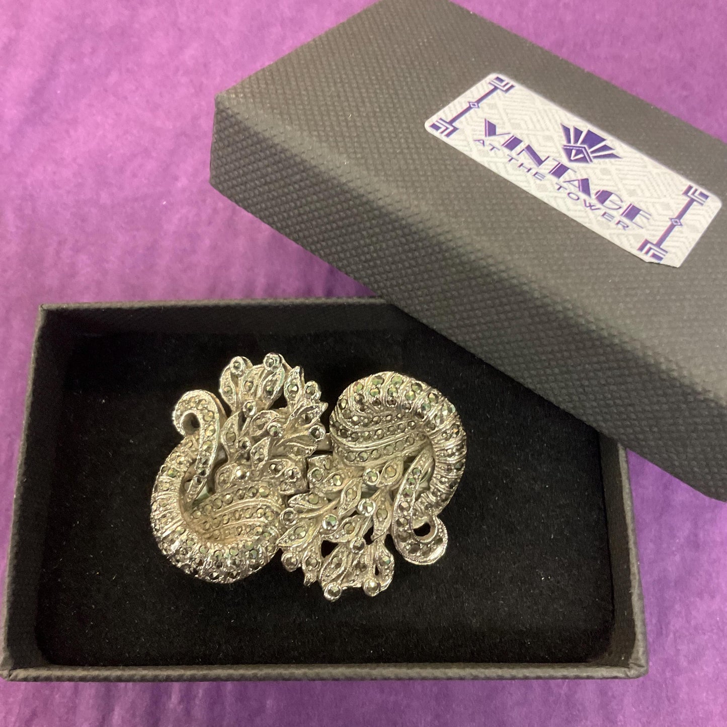 Antique Art Deco Silver Tone and Marcasite Brooch or Dress Clips, Flapper Girl, Great Gatsby