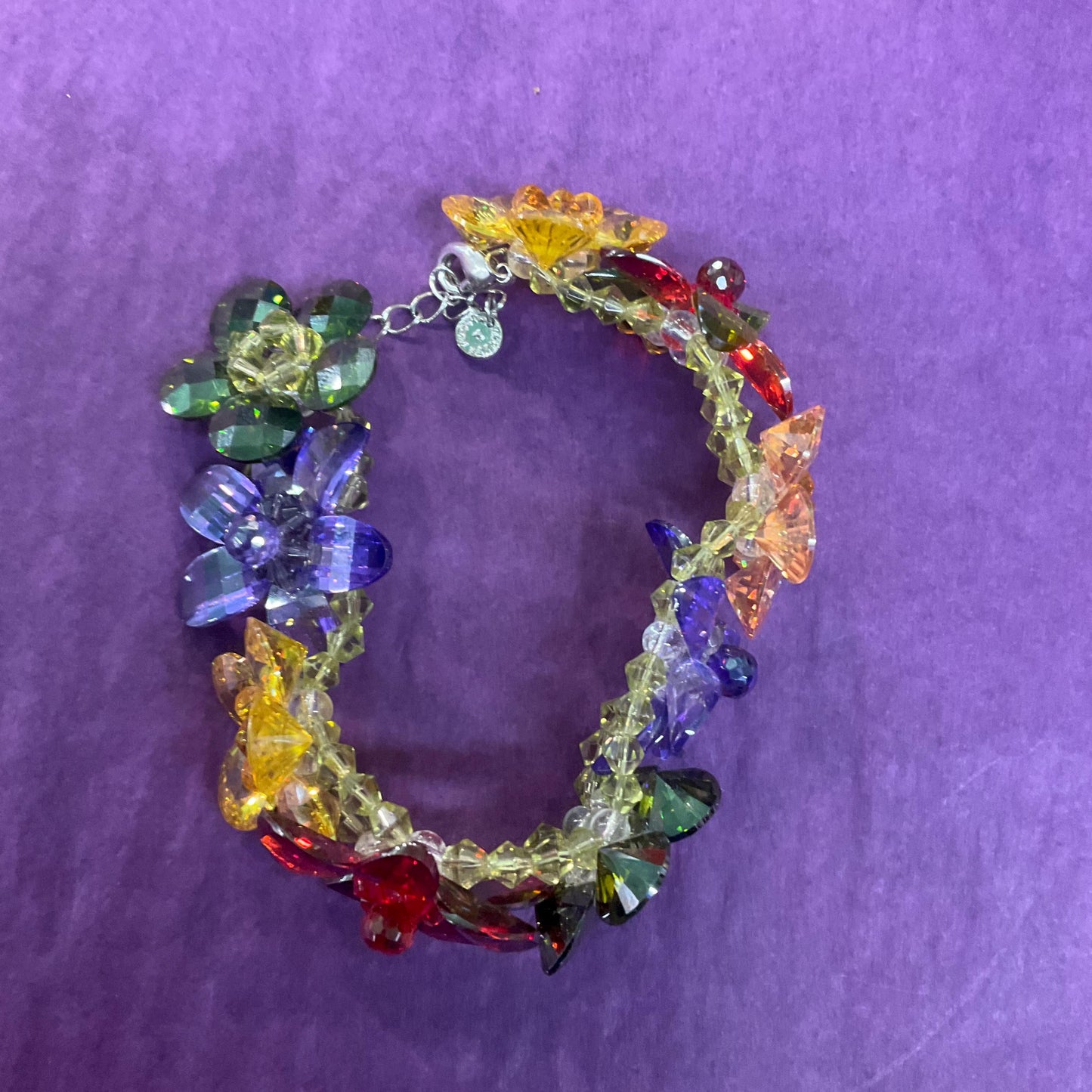 Vintage Butler and Wilson Multicoloured Flower Garland Crystal Bracelet, vivid Rainbow Crystals, signed , as new