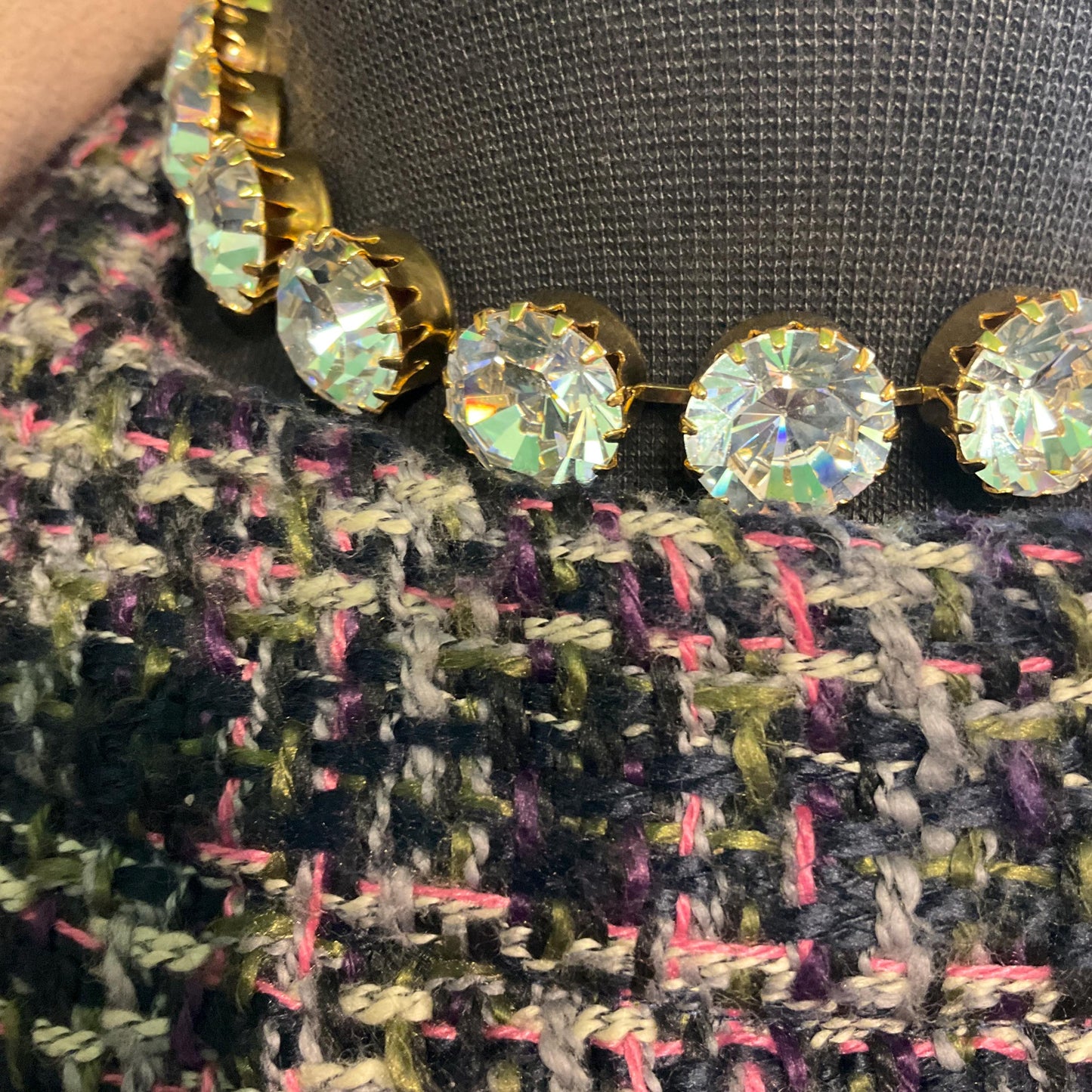 Vintage Butler and Wilson Silver Crystal Choker Style Statement Necklace, Gold tone with large faceted silver crystals