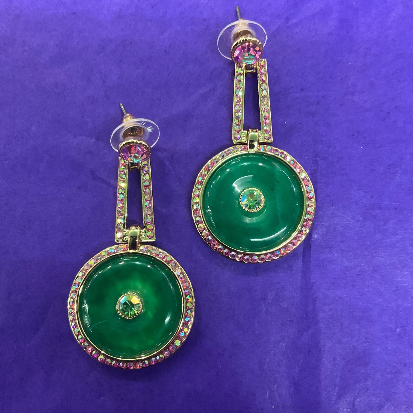 Vintage Butler and Wilson Green Crystal Art Deco Style Necklace, gold tone with crystal beads and borealis rhinestones