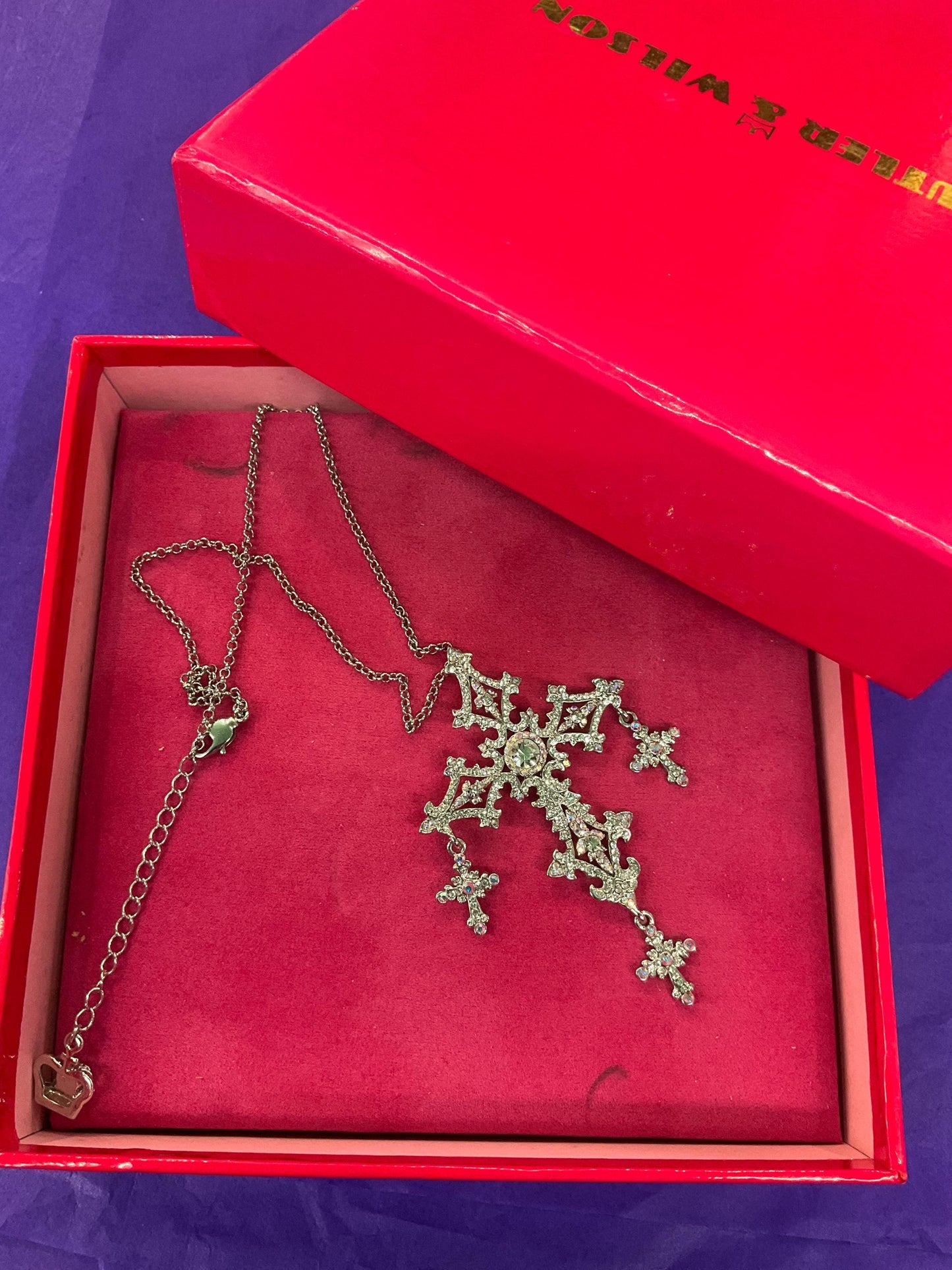 Vintage Butler and Wilson Silver Ornate Crystal Cross Statement Pendant