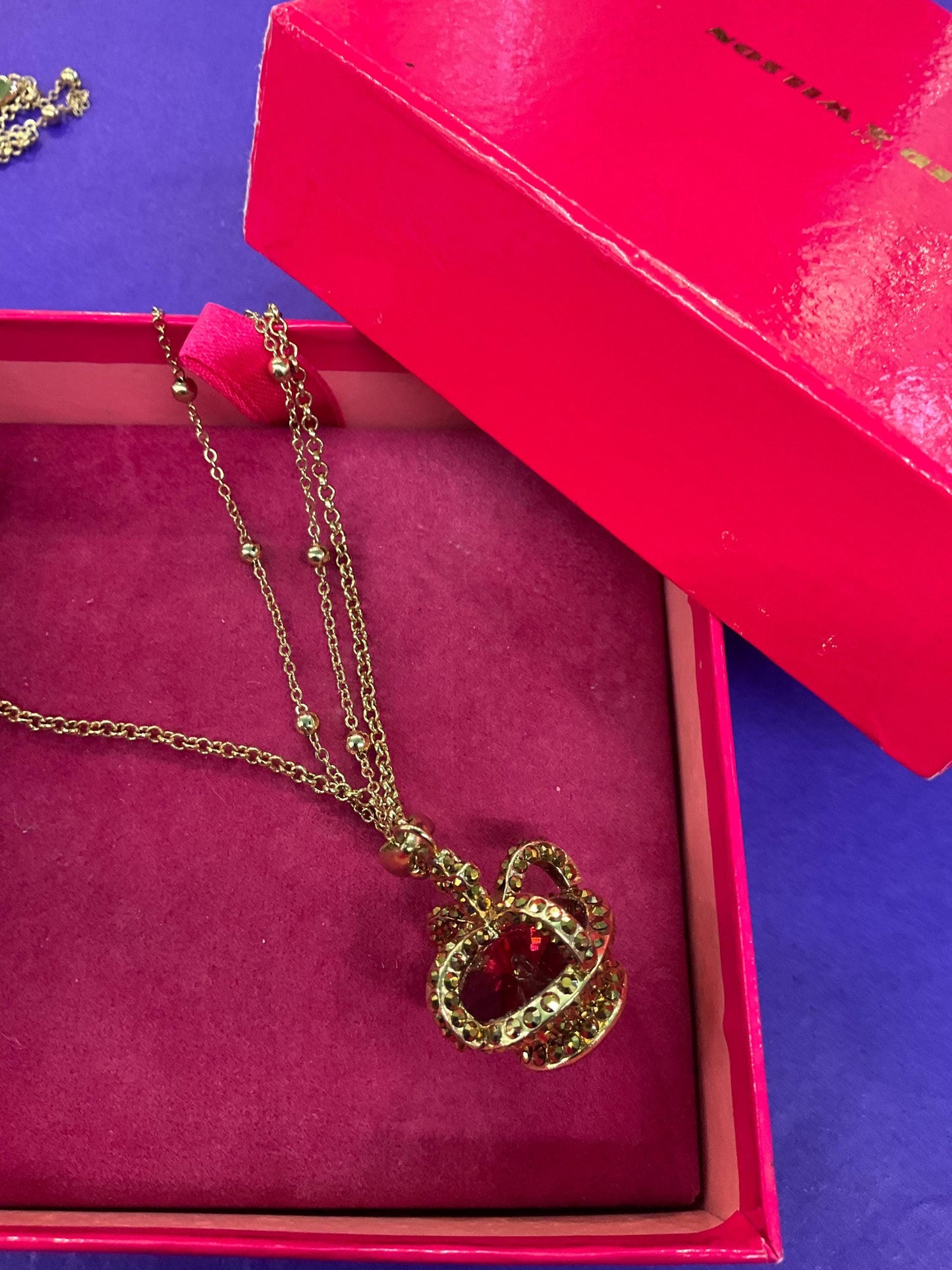 Vintage Butler and Wilson Long Crystal Crown Pendant Necklace, gold tone with rhinestones and crystals