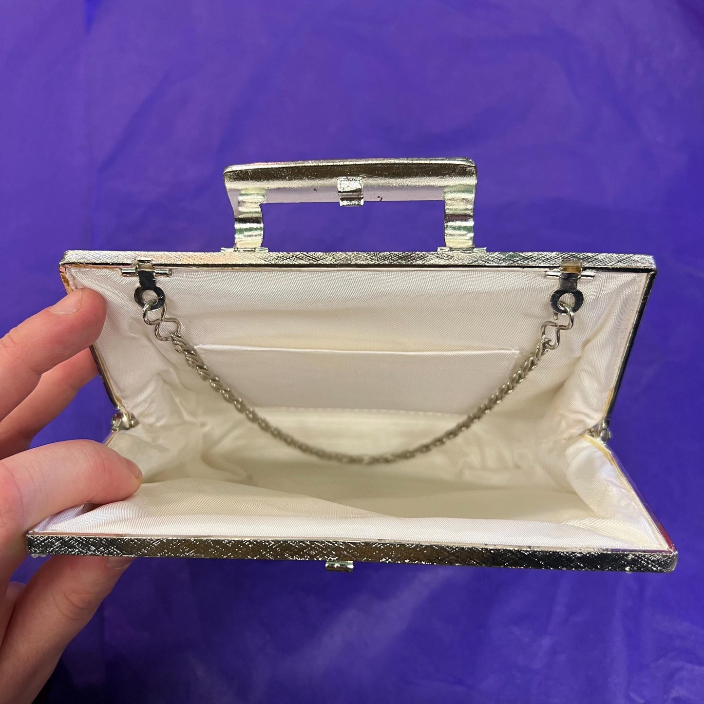 Vintage 1950s/60s Ivory Beaded Floral Evening Bag, lustre seed beads in ivory, pink & green, clutch or handbag