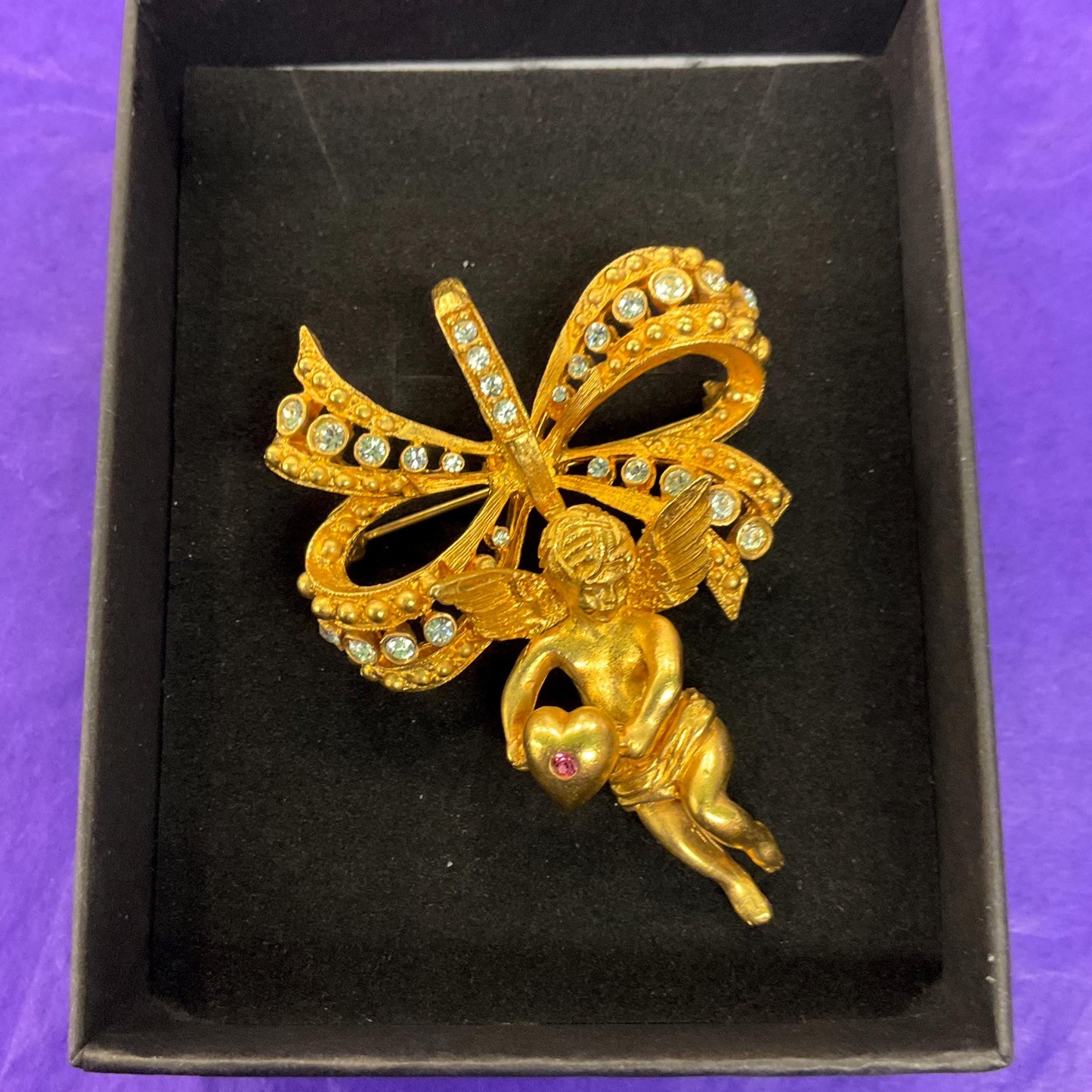 Vintage Kamrose & Cross Jackie Kennedy (JBK) Cherub Angel Gold Tone Large Necklace or Statement Brooch