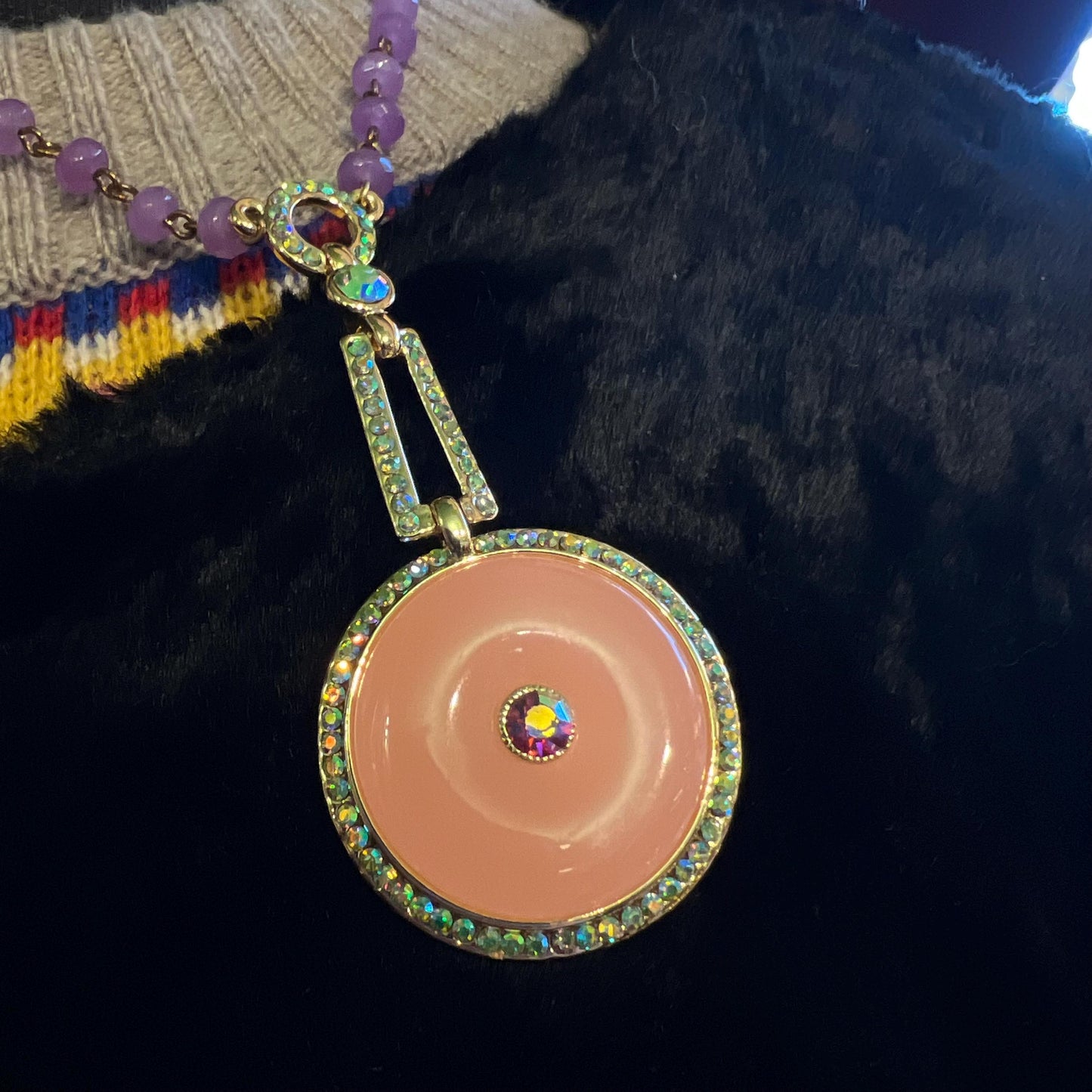 Vintage Butler and Wilson Art Deco Style Crystal Geometric Beaded Necklace, large donut crystal and borealis rhinestones