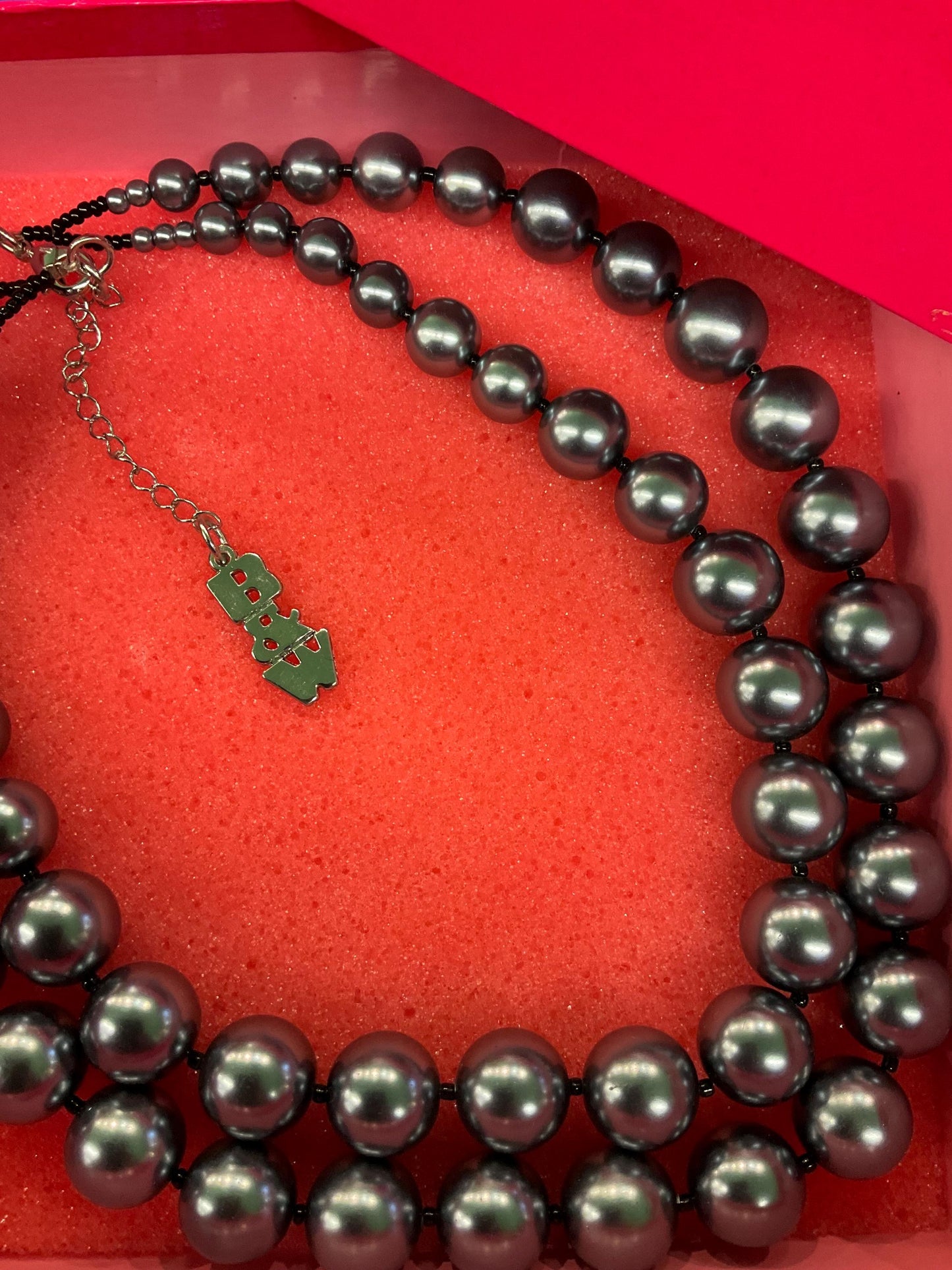 Vintage Butler and Wilson Pewter Statement Faux Pearl Necklace , Twin rows of chunky beads