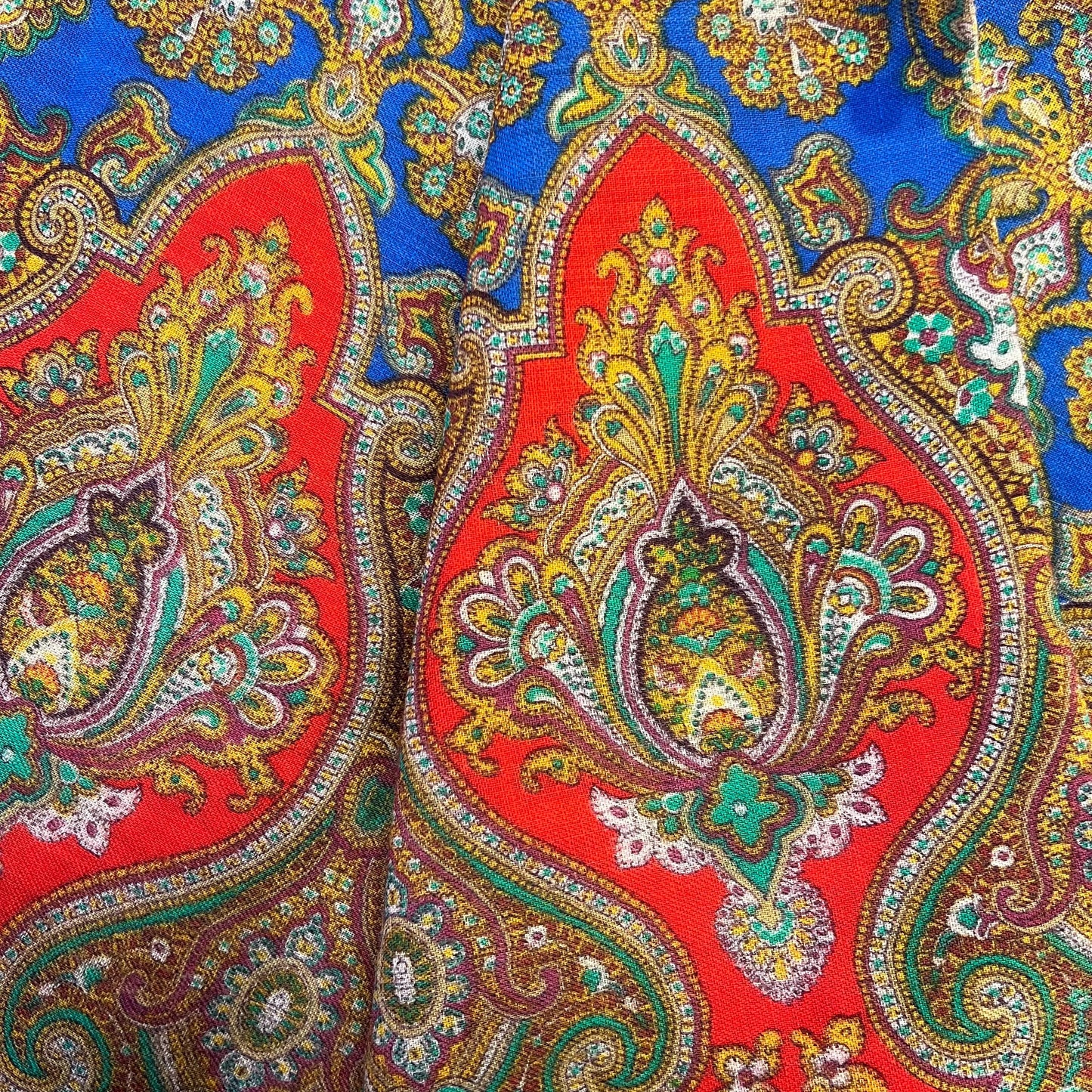 Vintage Gents 1960s Fine Pure Wool Double Sided Paisley Print Fringed Scarf - Sustainable Fashion and Gift