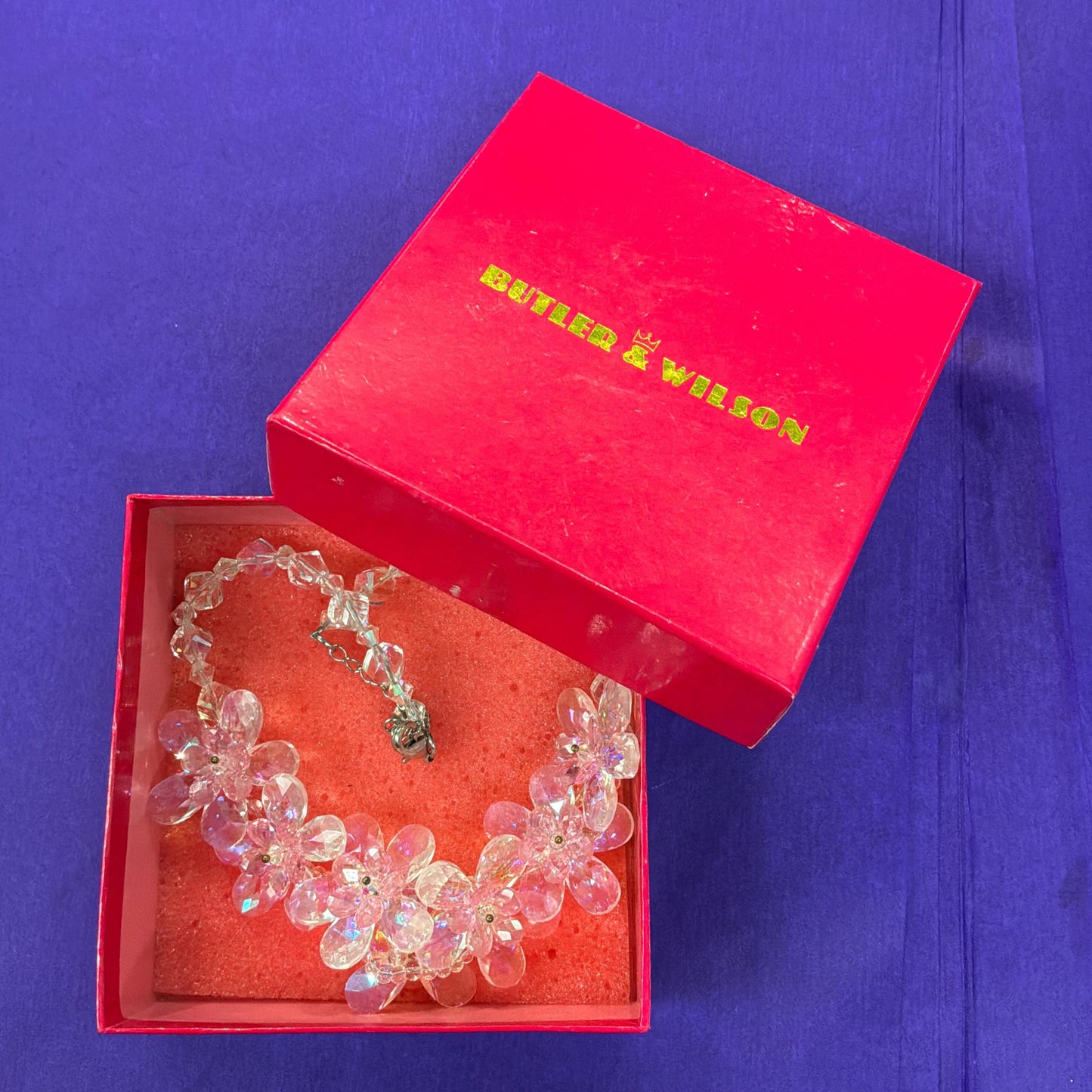 Vintage Butler and Wilson Pale Pink Flower Garland Crystal Necklace, Sparkling Borealis Crystal Beads