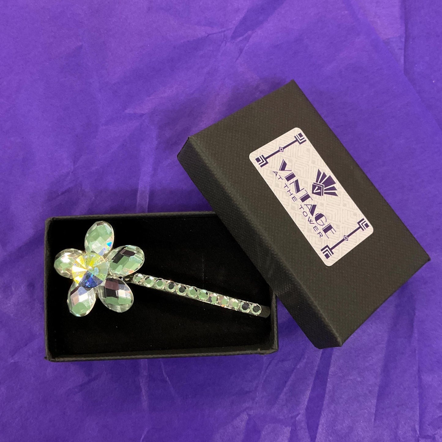 Vintage Butler and Wilson Silver Crystal Hair Slide, Silver and Borealis crystals and rhinestones