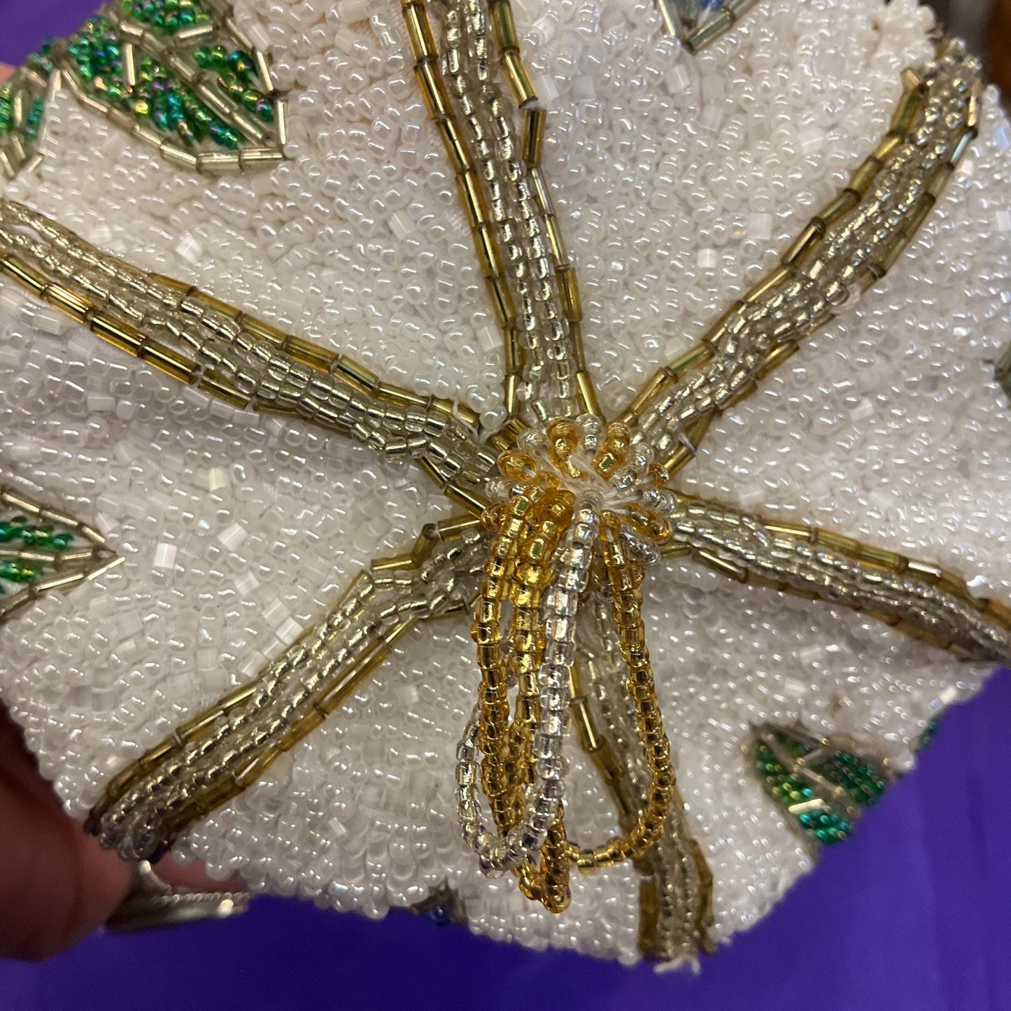 Vintage Beaded Floral Bucket Bag with Drawstring Shoulder Strap, Multicoloured Beads and Faux Pearls