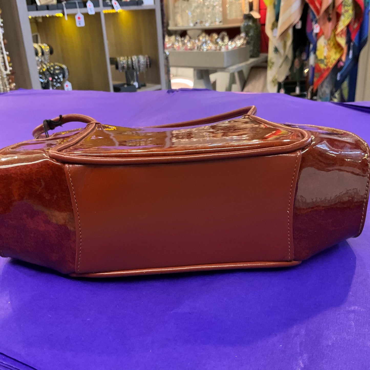 Original Vintage 1950s/60s WALDYBAG Brown Patent Leather Hand Bag, unused with original tags