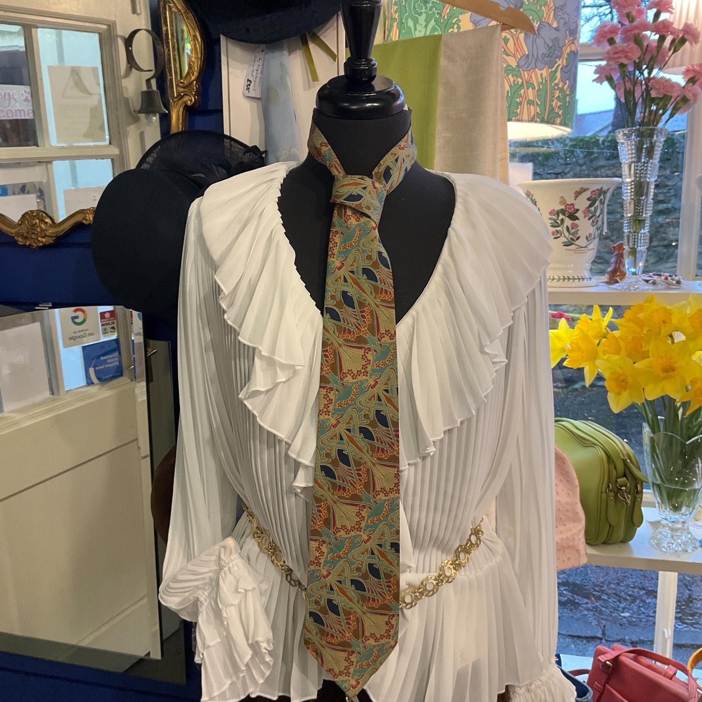Vintage Liberty of London Ianthe Tana Lawn Tie in Muted Shades of Brown, Teal, Red and Navy