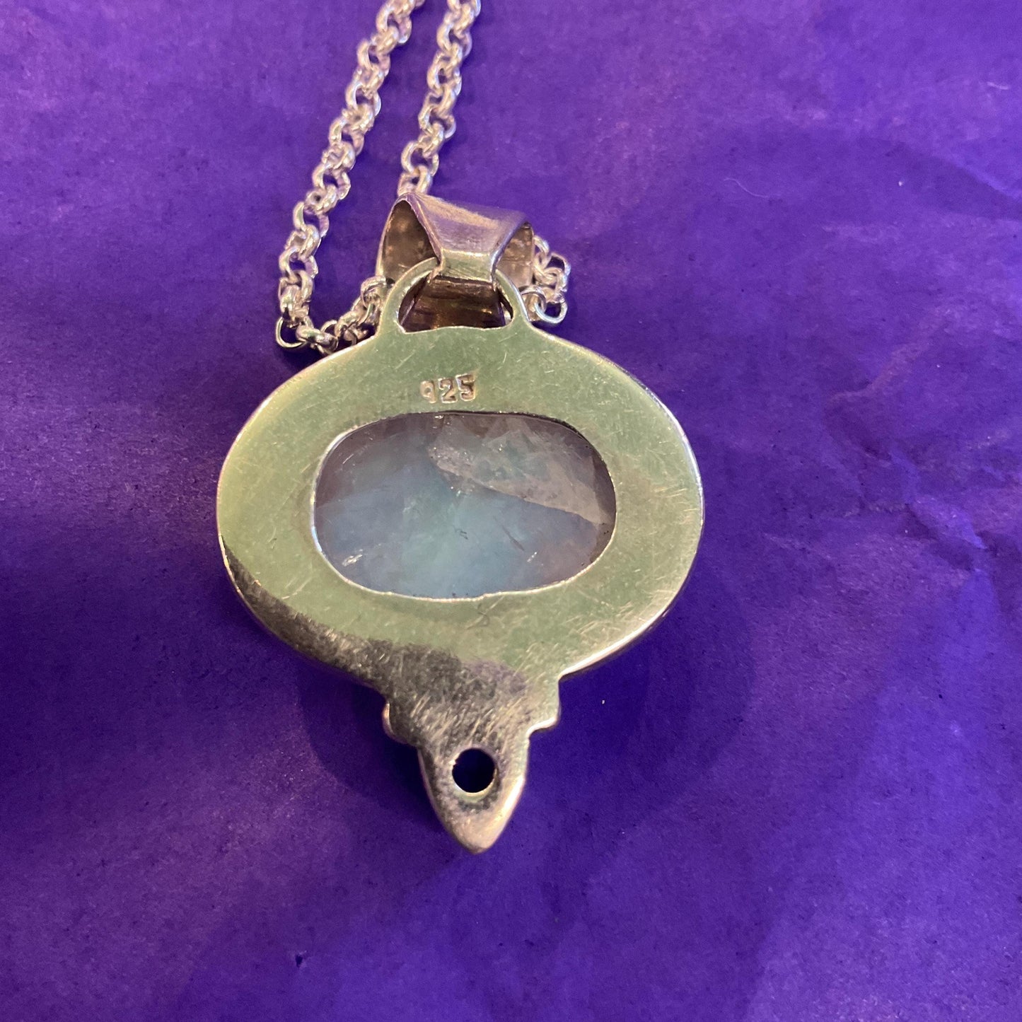 Vintage Silver (925), Moonstone and Amethyst Pendant Necklace, Artisan Made with a silver plated chain