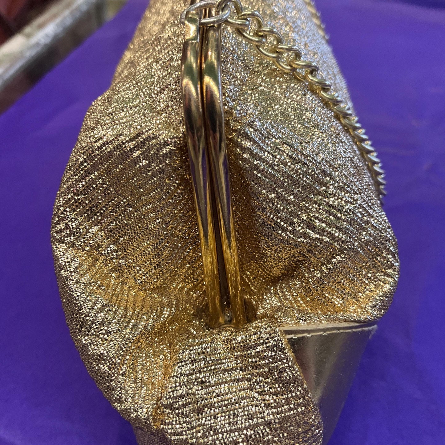 Vintage Swinging Sixties Gold Lurex and Faux Leather clutch Bag/ Cocktail Bag