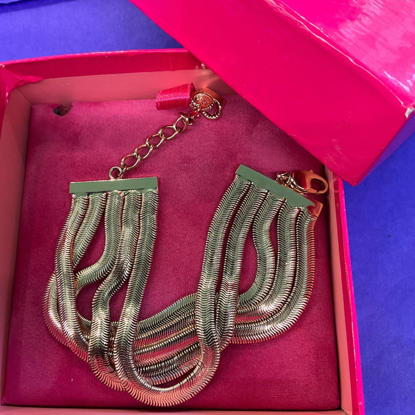 Vintage Butler and Wilson Rose Gold Tone Multistrand Retro Snake chain Bracelet, signed in the Original Box