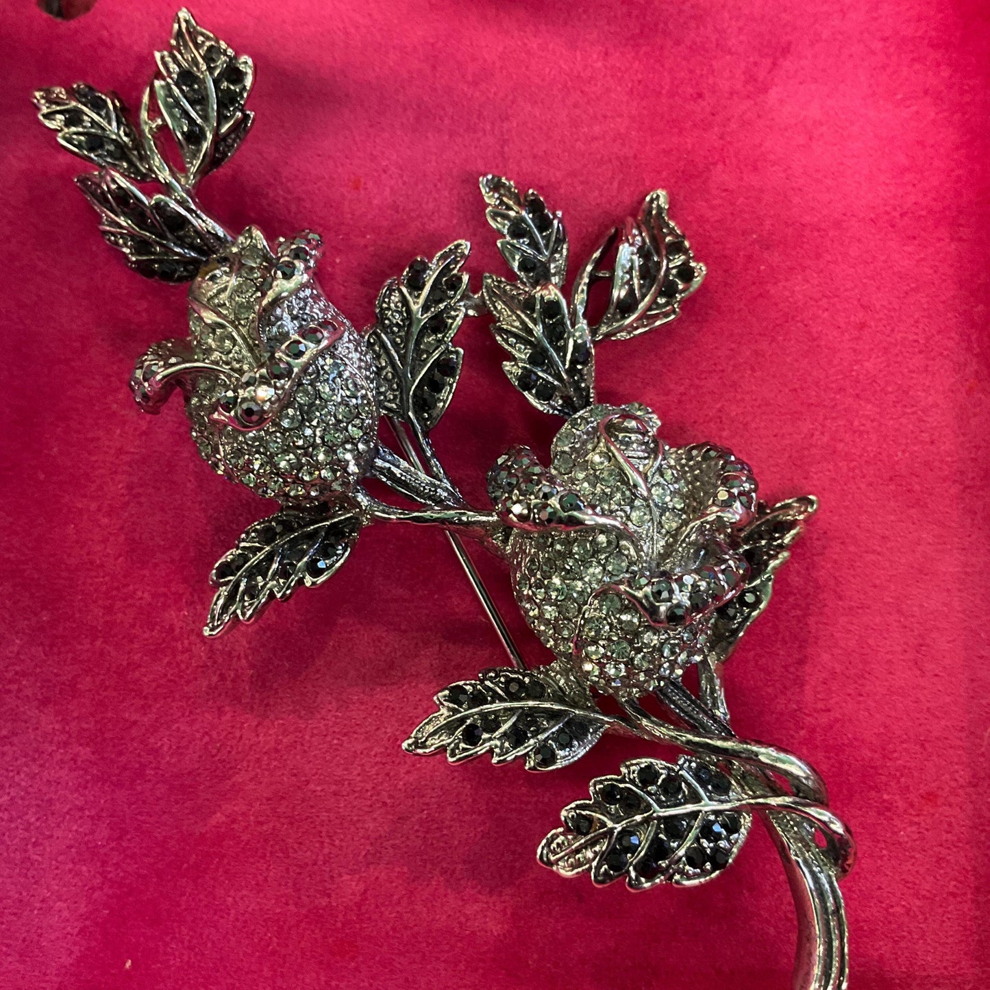 Vintage Butler and Wilson Oversized Statement Silver and Pewter Tone Rose Brooch , Silver Tone with Ombré Rhinestones