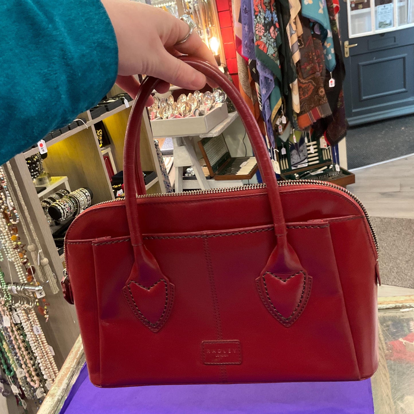 Vintage RADLEY Retro Style Red ‘Aldgate’ Leather Top Handled Bag with bag charm, rarely used