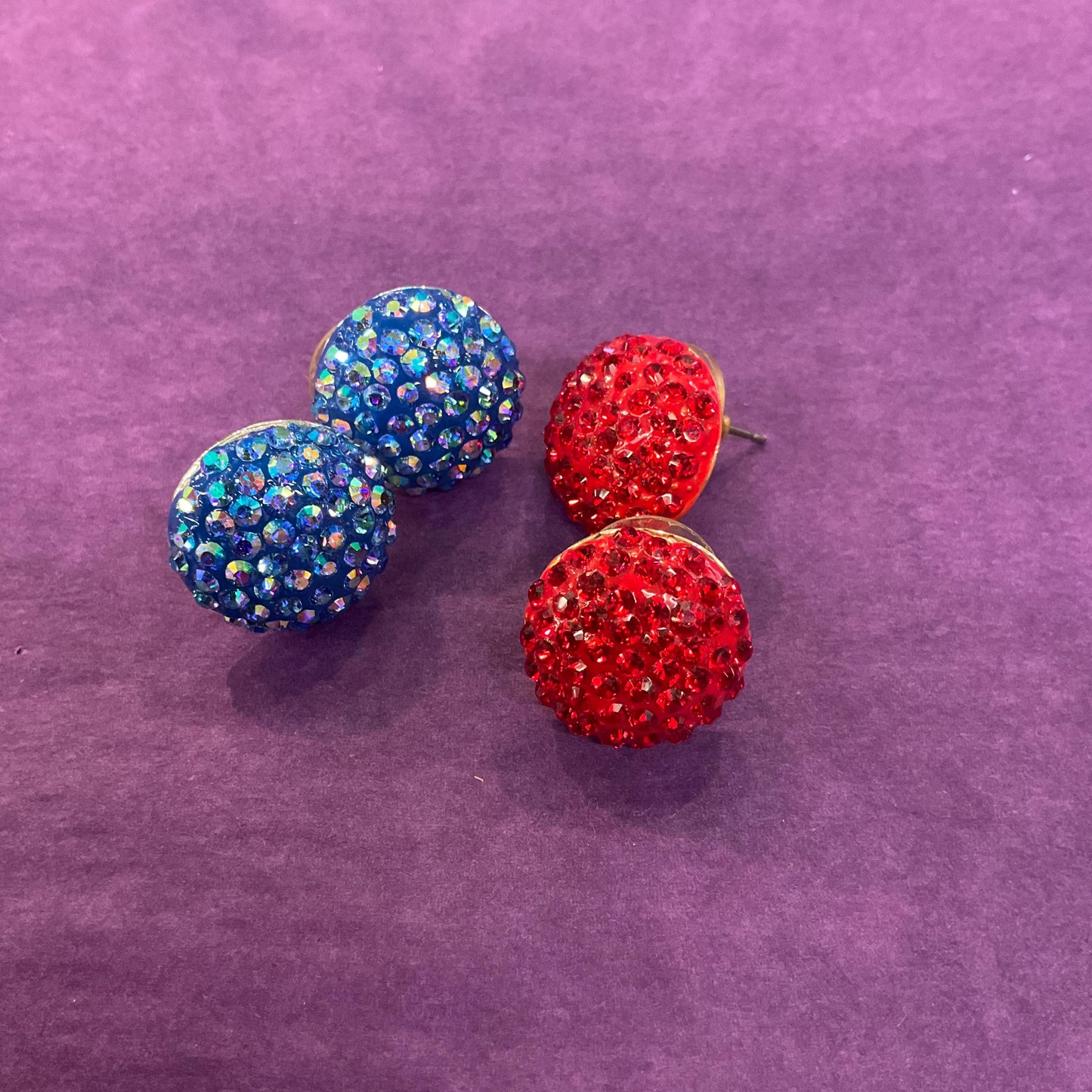 Vintage Butler and Wilson Red Crystal zButton Stud Earrings, Gold Tone with Red Enamel and Borealis rhinestones