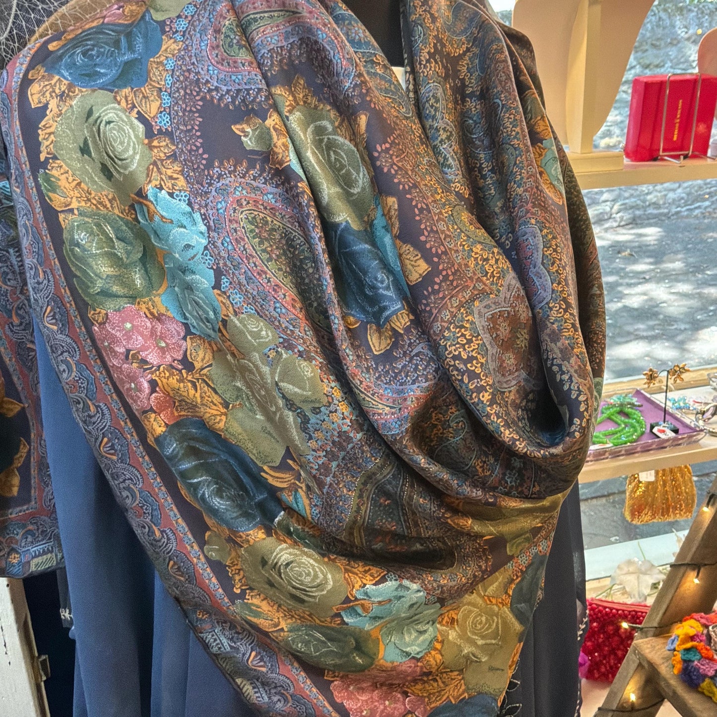 Vintage 1970s/80s Oversized Liberty Pure Silk Scarf, 52” square, Roses and Paisley Print
