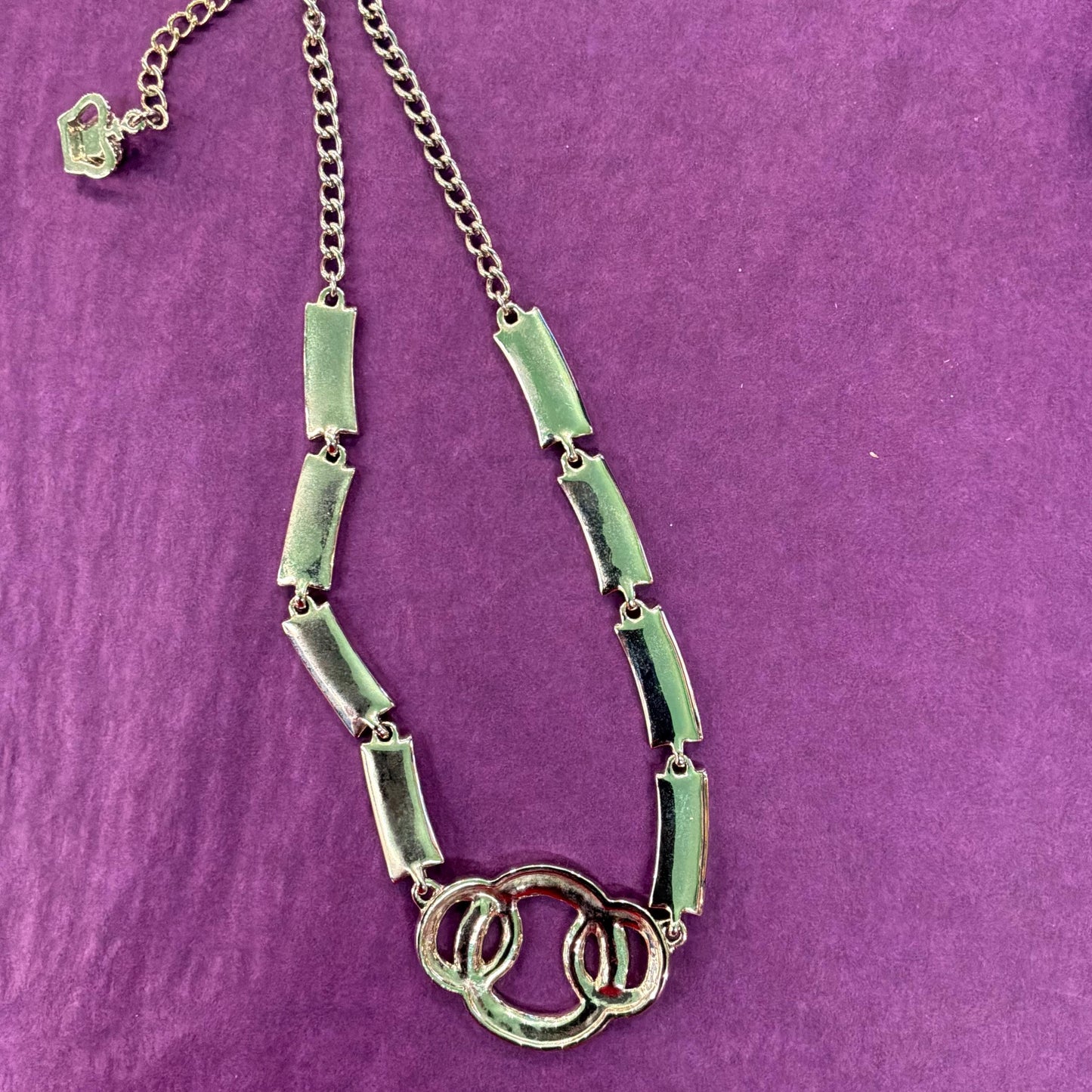 Vintage Butler and Wilson Art Deco Style Interlocking Rings Panel Necklace