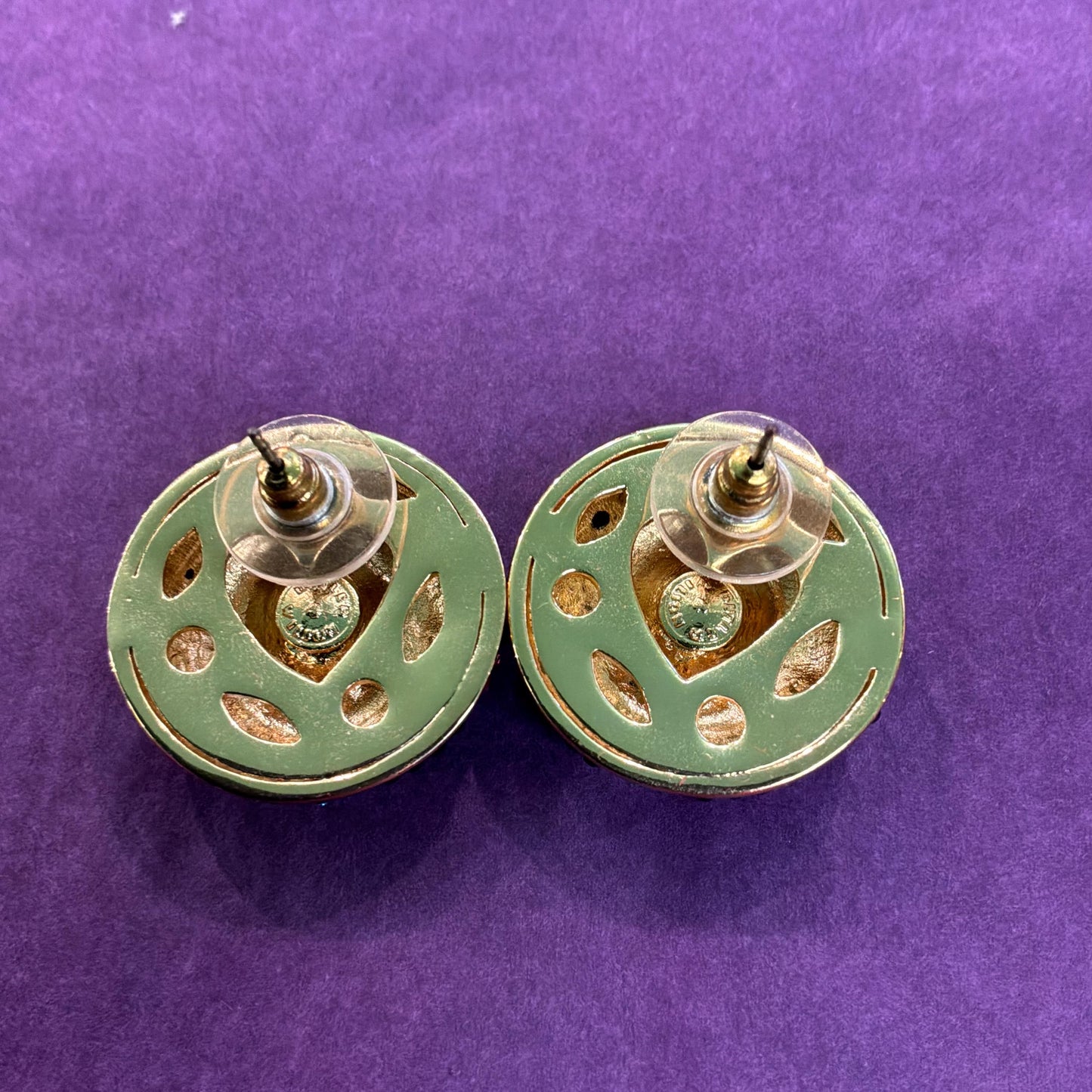 Vintage Butler and Wilson Crystal Large Button Floral Stud Earrings