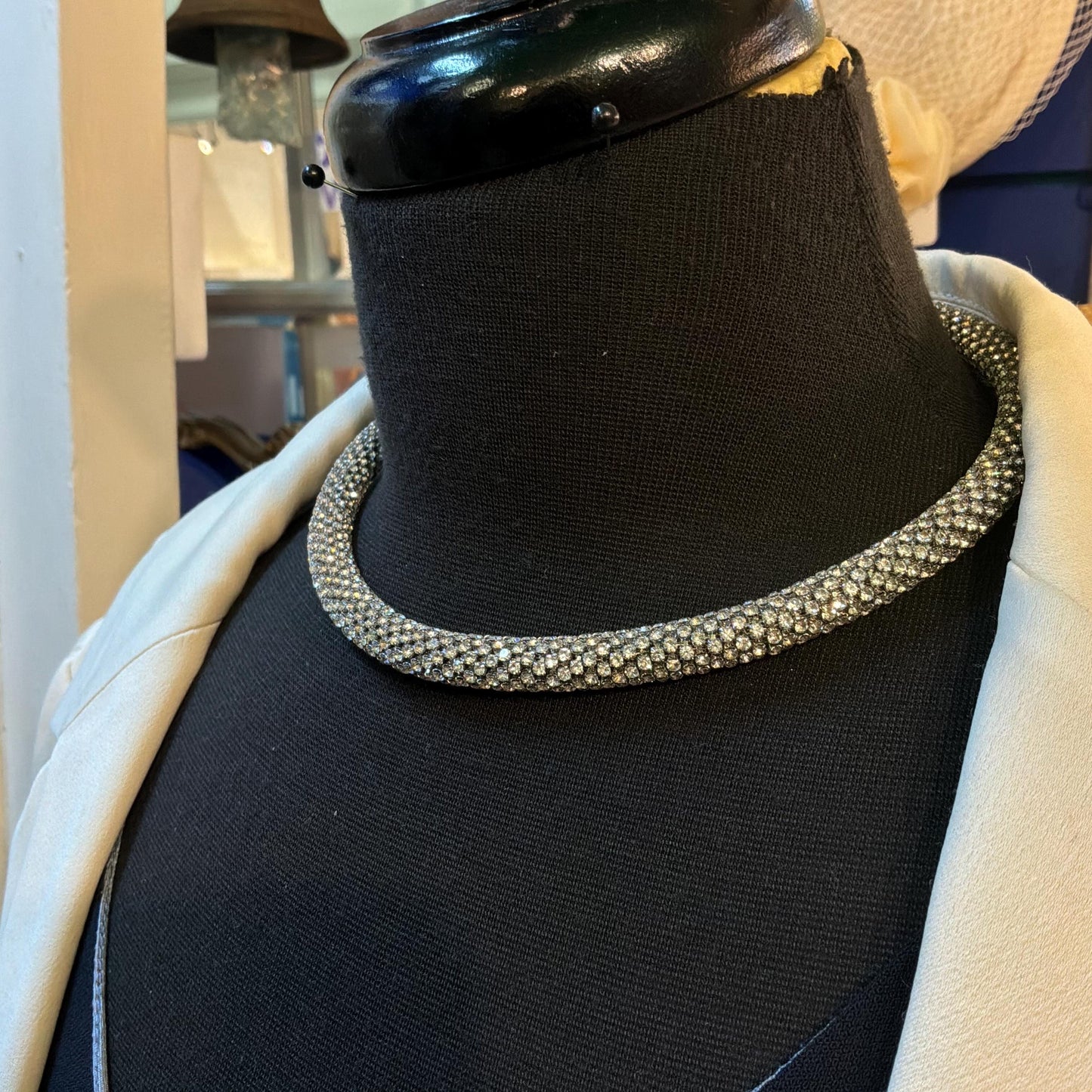 Vintage Chunky Silver Crystal Choker Necklace/Hairband