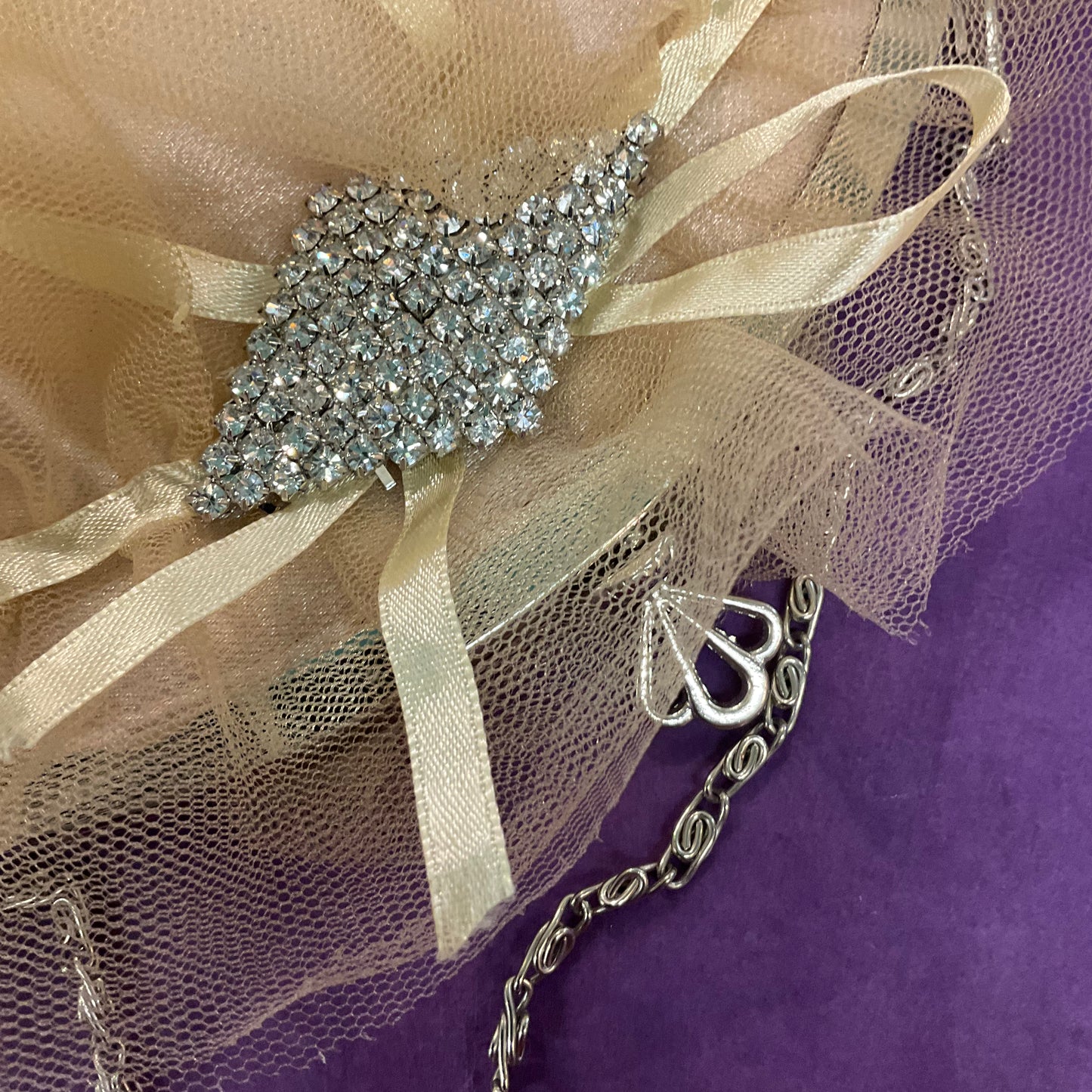 Champagne Gold Vintage Black Satin and Rhinestone detail Evening Bag