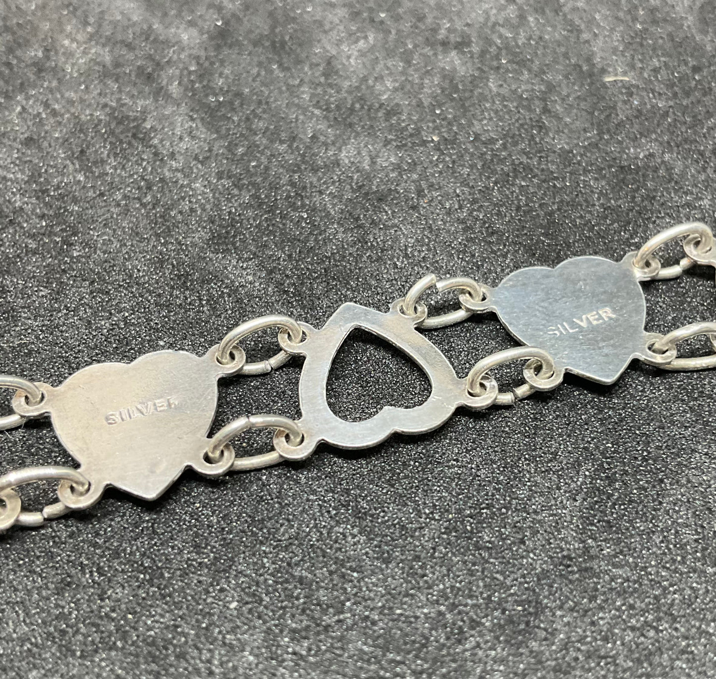 Vintage Silver Diamond Cut Heart Bracelet