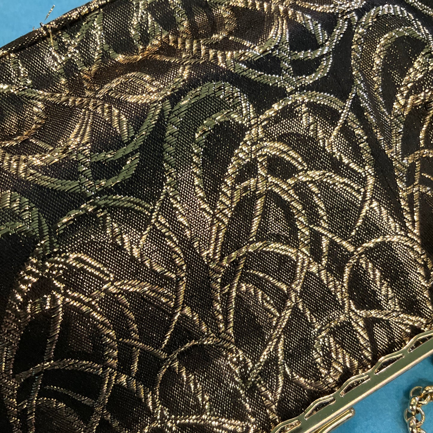 vintage 60s Black and Gold Brocade evening bag