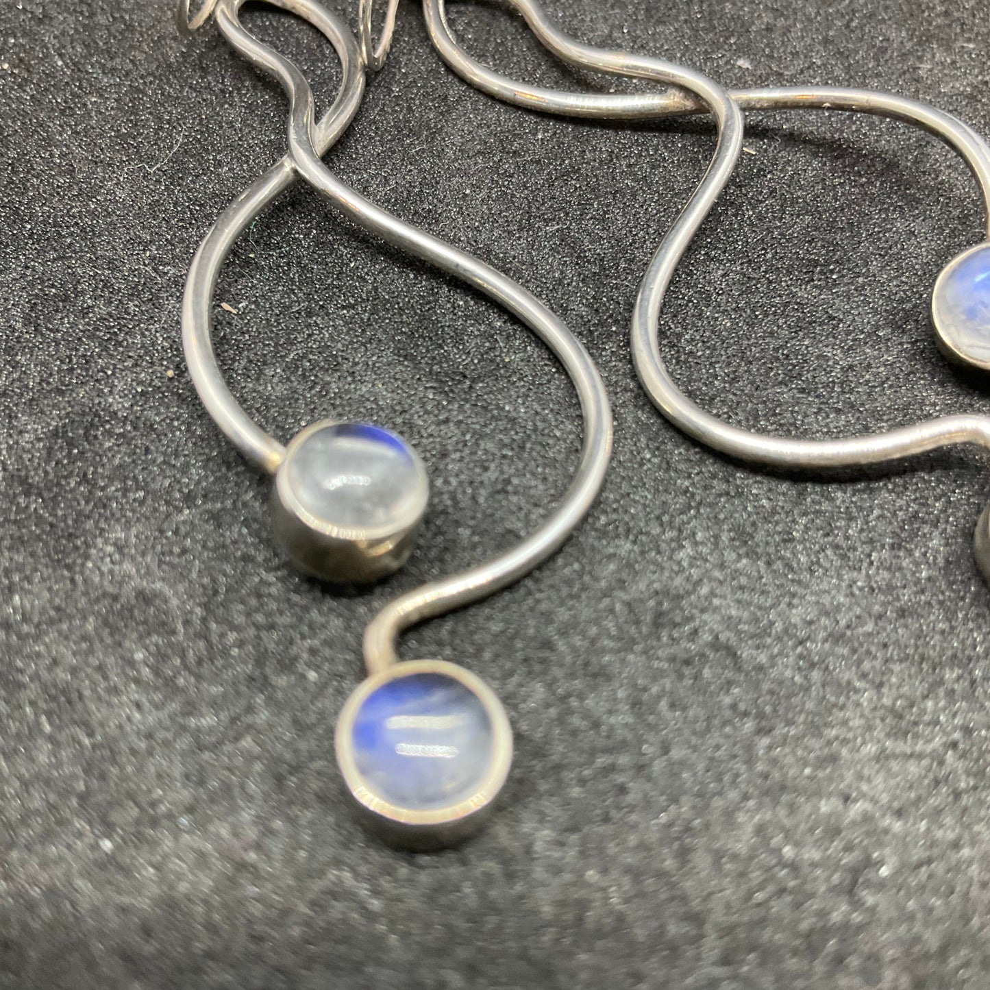 Vintage Long Silver & Moonstone Drop Earrings