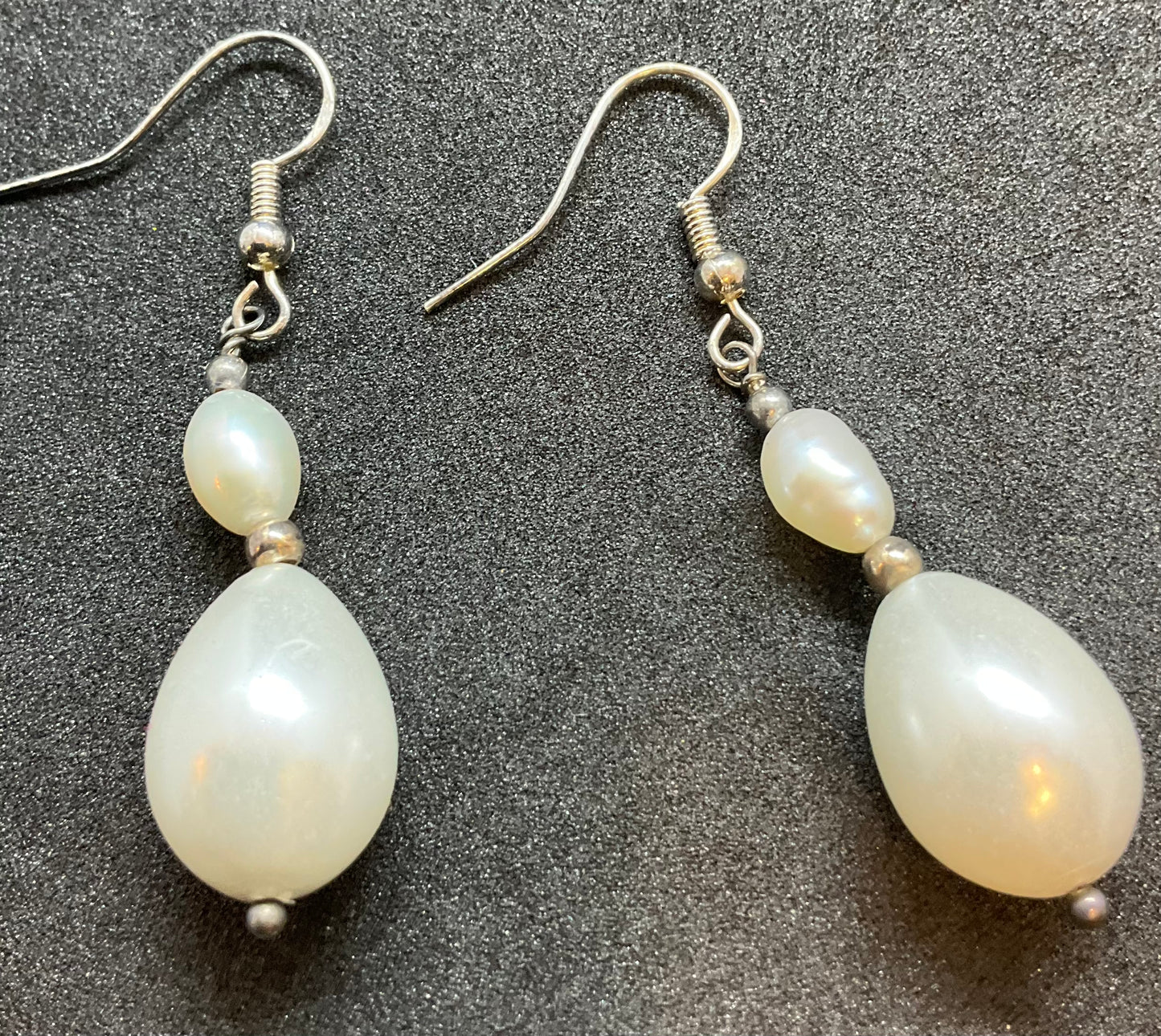Vintage pair of Silver and Shell Pearl Drop Earrings