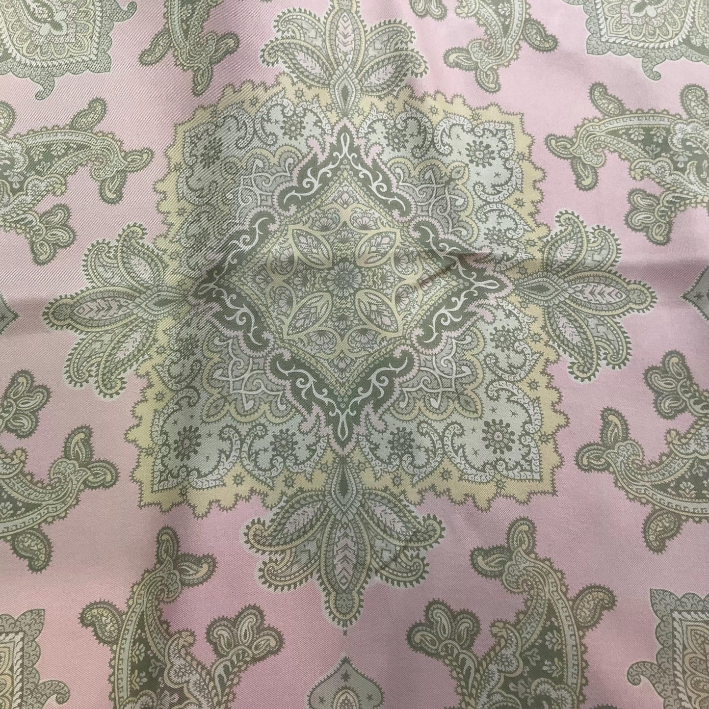 Vintage 1950s/60s liberty of London pure silk pale pink and green Paisley scarf. Made in England.