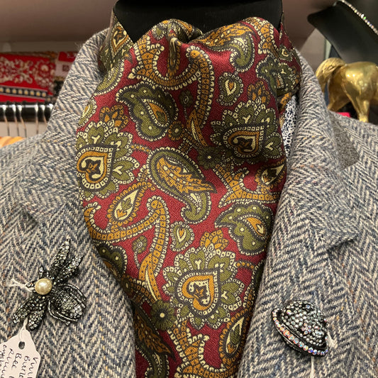 Vintage Grosvenor by TOOTAL gents paisley Tricel cravat, Made in England, Rich autumnal shades, gifts for him.