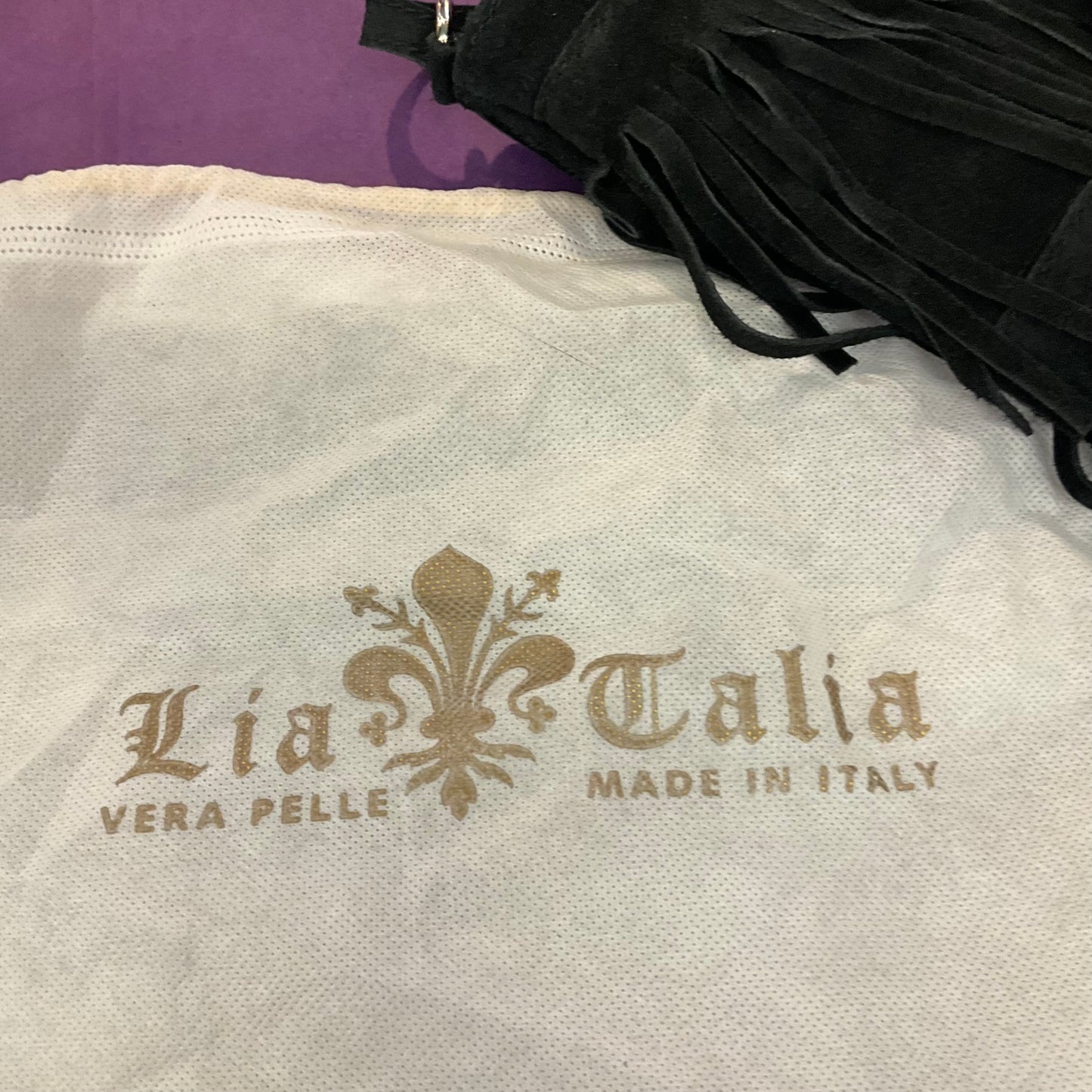 Vintage Italian Black Genuine Suede, Fringed Shoulder Bag, Lia Calia Vera Pelle, Shoulder or Cross Body, Festival, Birthday