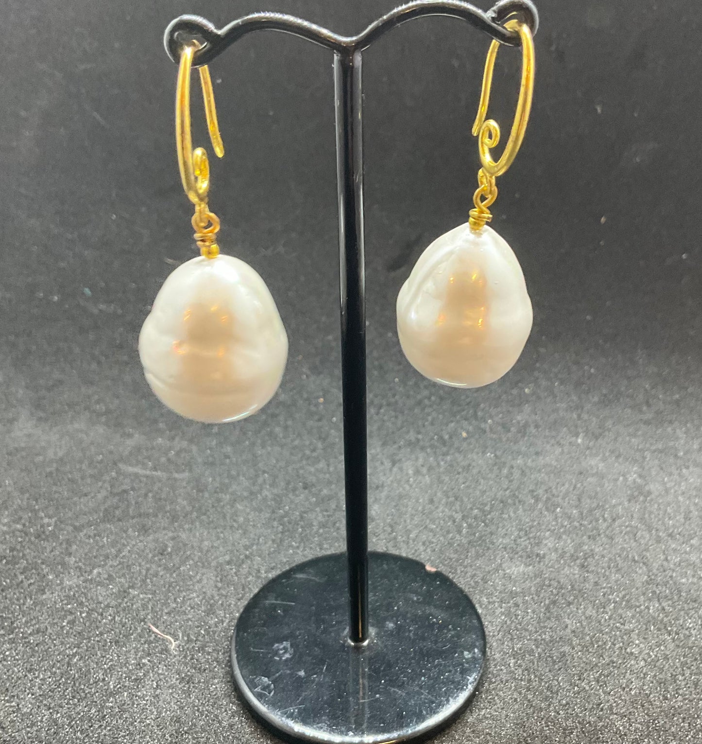 Handmade Gold Plated Shell Pearl Drop Earrings