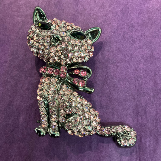 Vintage Butler and Wilson Pink Rhinestone Pussycat Brooch