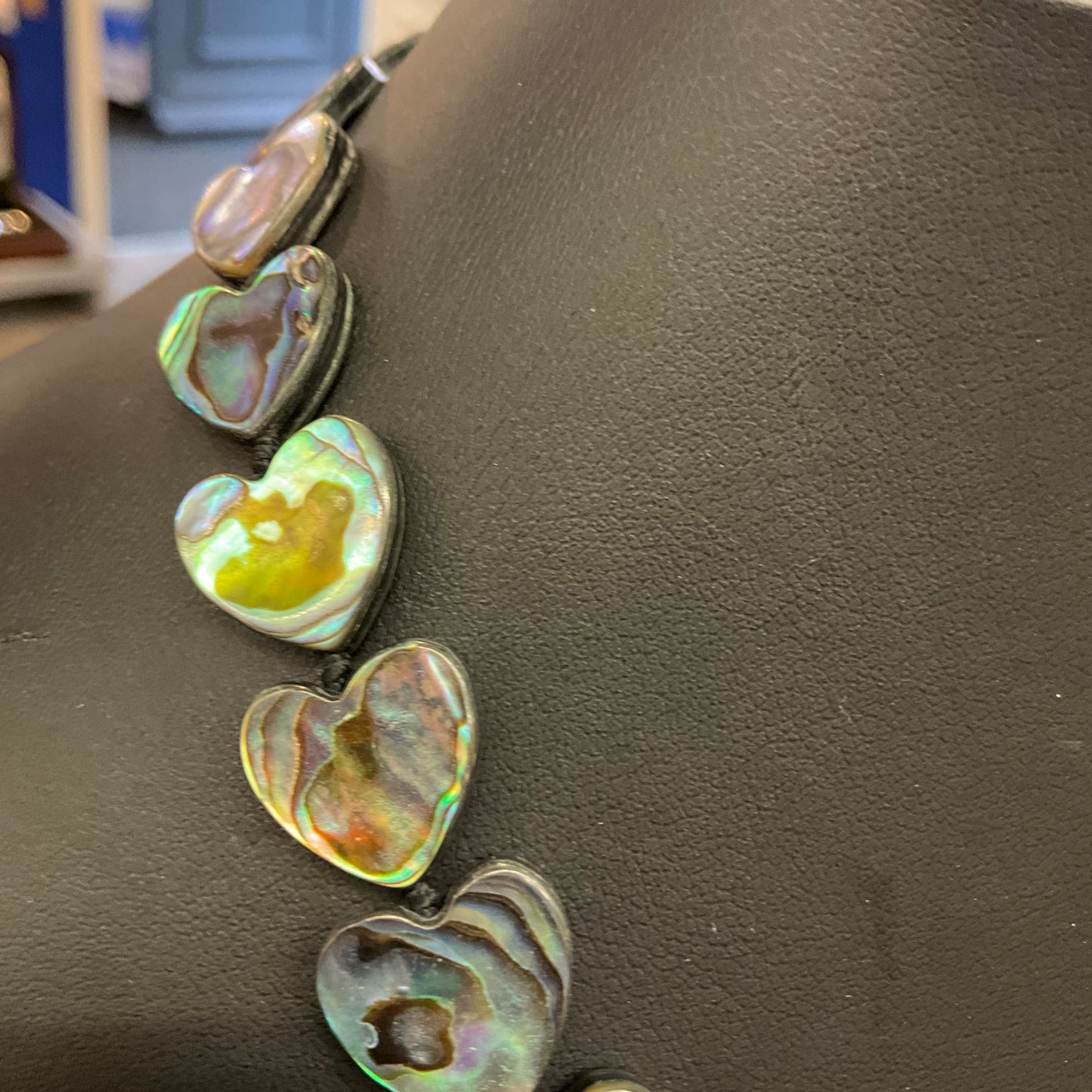 Vintage Abalone shell Heart necklace, silver (925) clasp. Blues and Greens, wedding, prom, Birthday