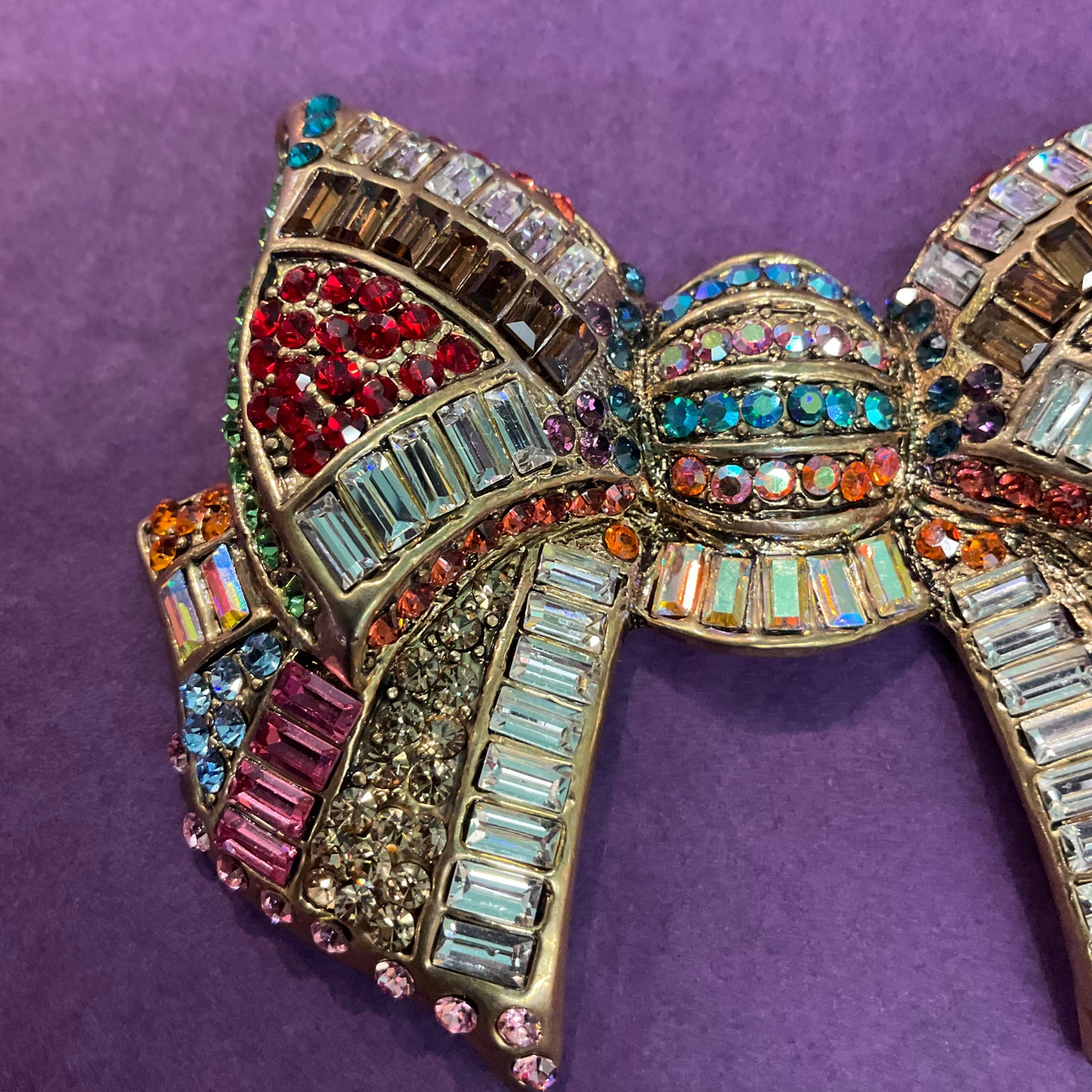 Vintage Butler and Wilson Large Art Deco Style Rainbow Crstal Bow Brooch, Signed in original box, Gifts for Them , friend Birthday