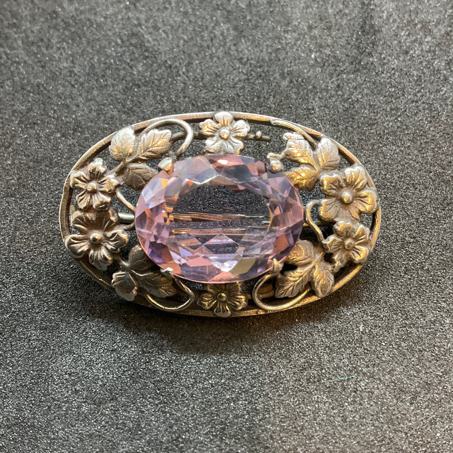 Vintage Silver and Amethyst Oval Brooch