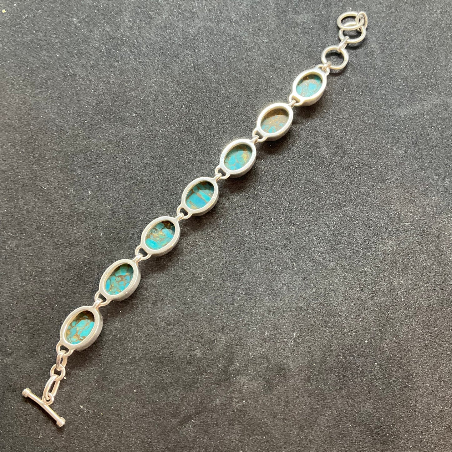 Vintage mojave turquoise and silver panel bracelet, crystal healing, birthday, gifts for her