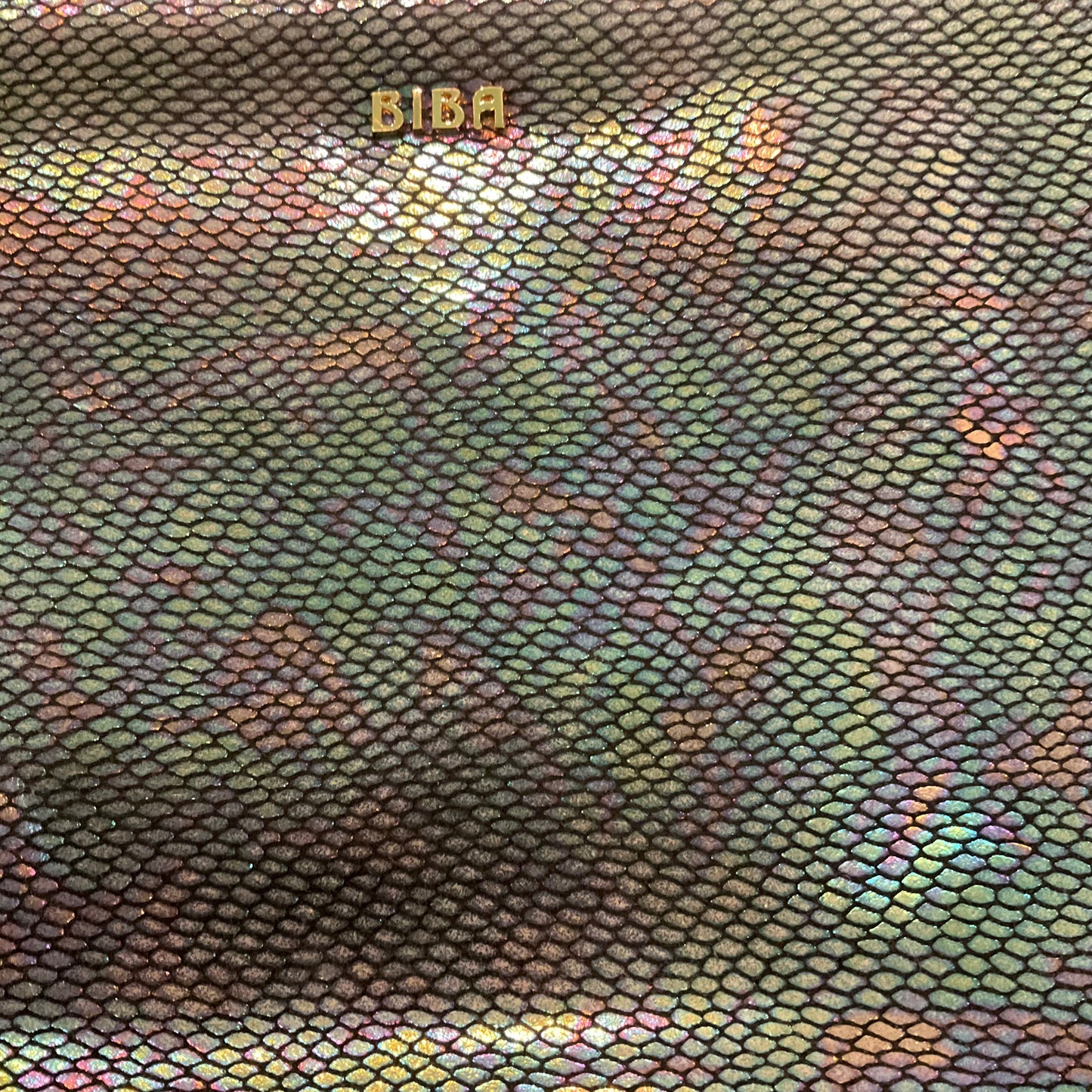 Vintage BIBA Faux leather snakeskin Rainbow borealis large clutch bag with tassel, wedding, formal event, ladies night.