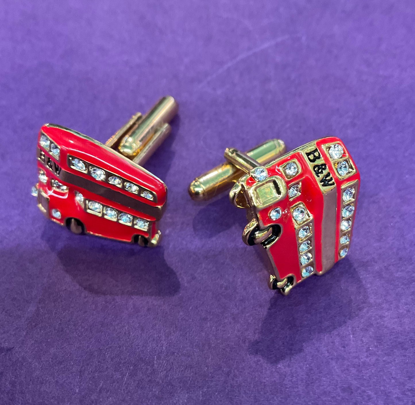 Vintage Butler and Wilson Red and gold enamel rhinestone crystal cufflinks, wedding, formal event.